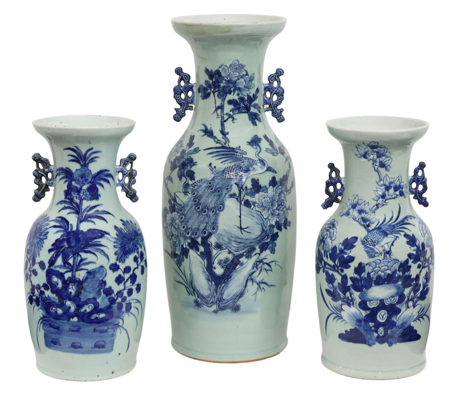 (3) CHINESE BLUE & CELADON GROUND PORCELAIN VASES (1 of 4)