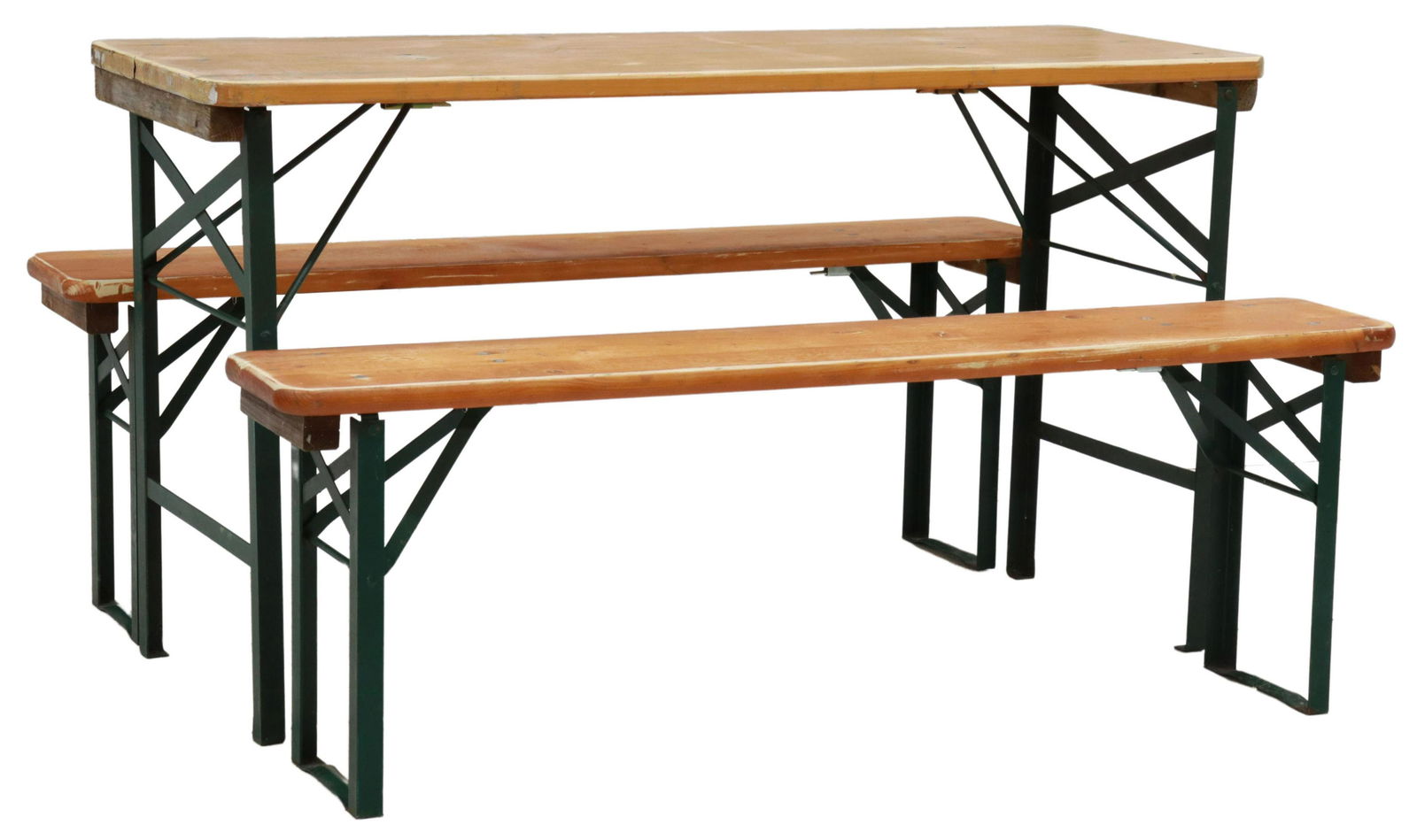 (3) ENGLISH PINE & IRON FOLDING TABLE & BENCHES (1 of 4)