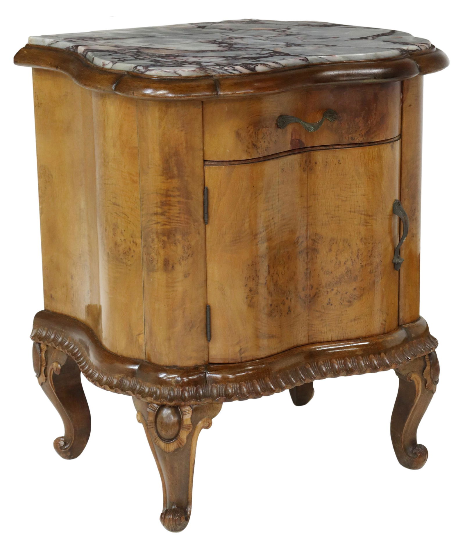 VENETIAN MARBLE-TOP WALNUT BEDSIDE CABINET (1 of 6)