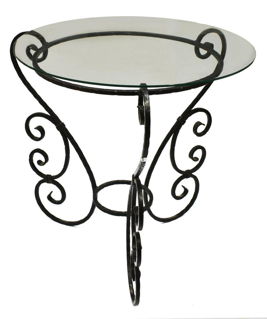 GLASS-TOP WROUGHT IRON TABLE, 28.5"H, 28.25"W (1 of 2)