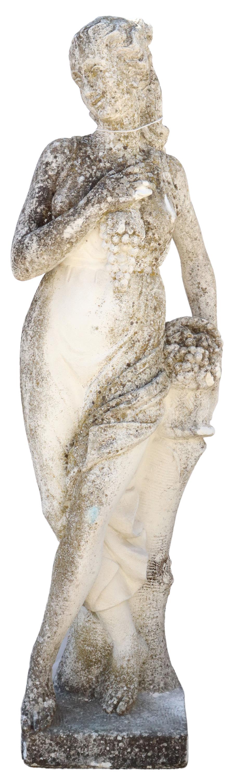 NEAR LIFE-SIZE GARDEN STATUE, LADY W/ GRAPES, 56"H (1 of 2)