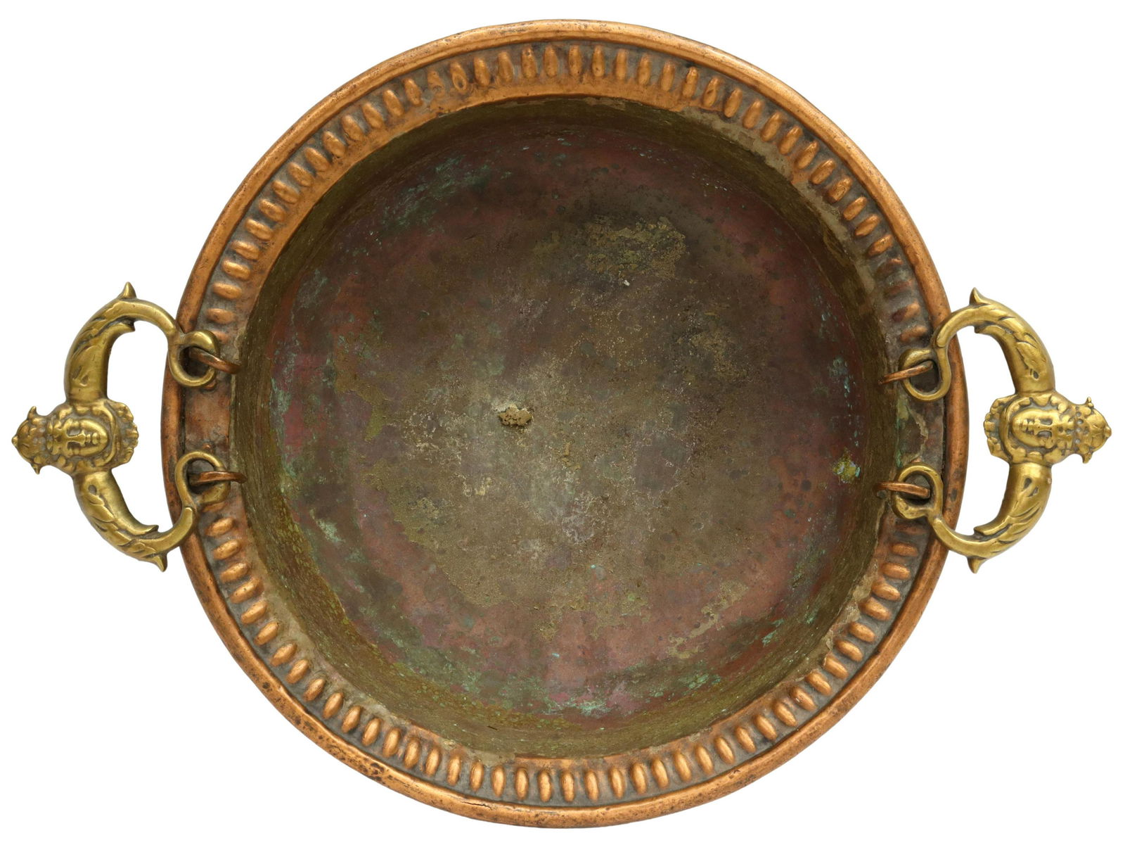 HAMMERED COPPER BOWL W/ BAIL HANDLES, 17.75"DIAM (1 of 4)