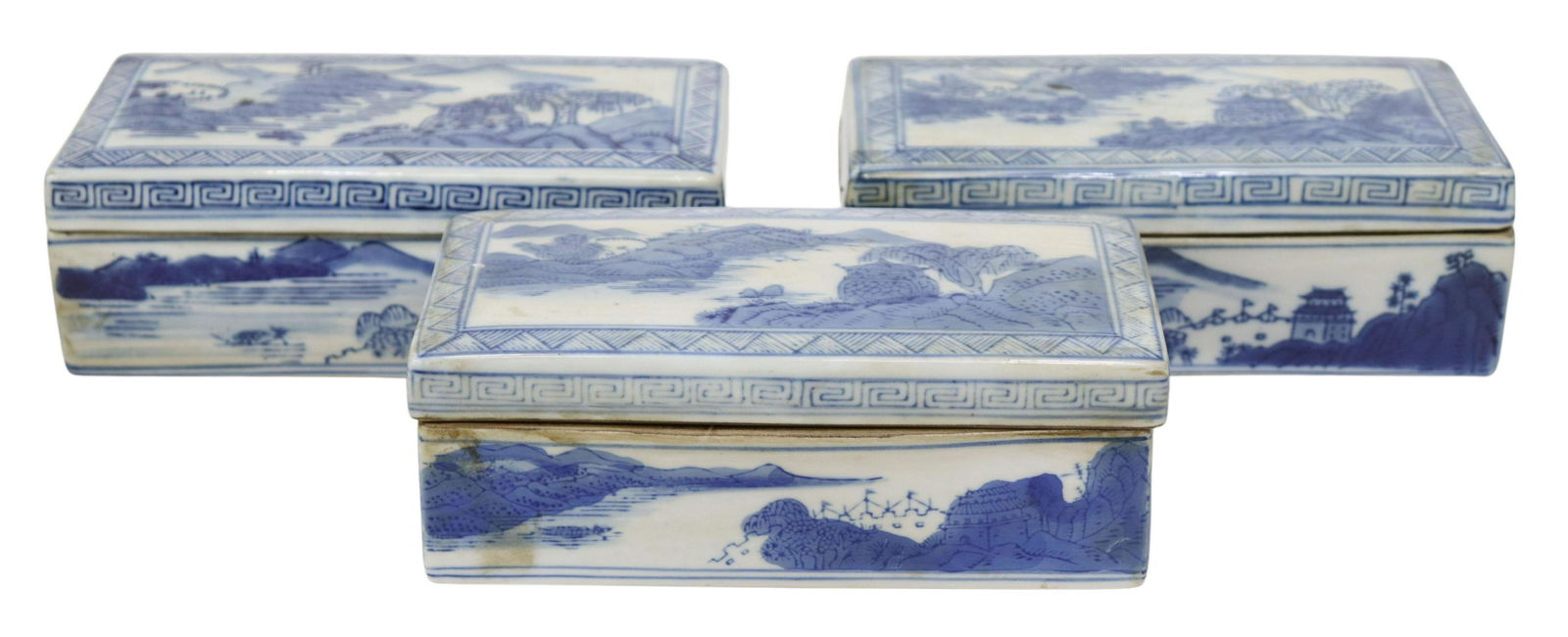 (3) CHINESE BLUE & WHITE PORCELAIN BRUSH BOXES (1 of 8)
