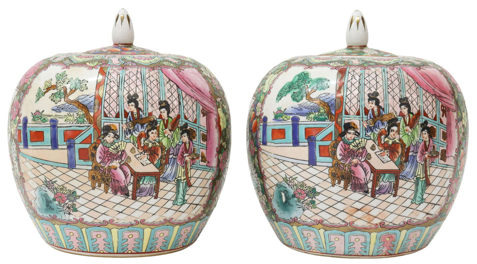 (2) CHINESE ROSE MEDALLION PORCELAIN MELON JARS (1 of 3)