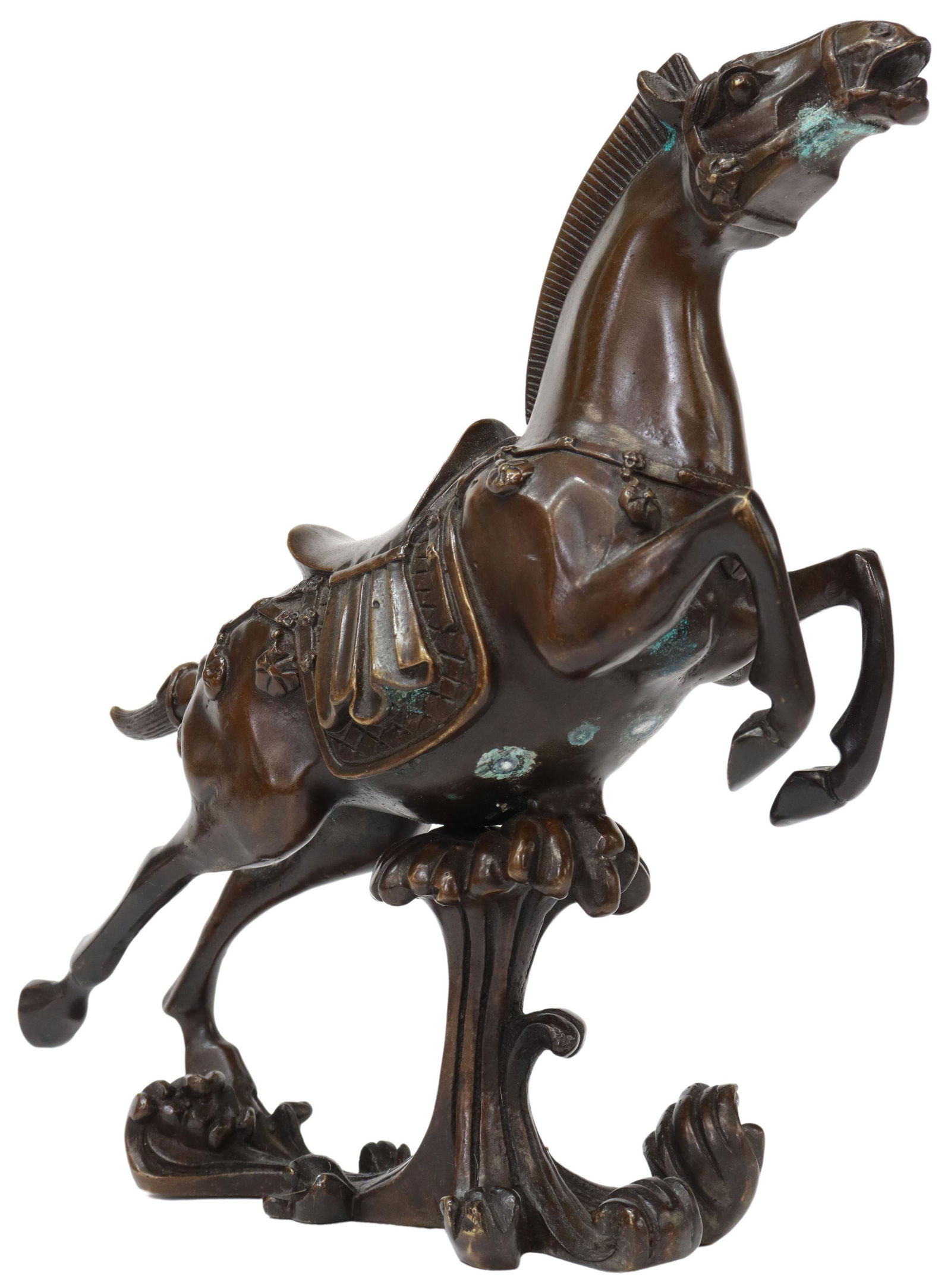 PATINATED BRONZE SCULPTURE LEAPING HORSE (1 of 4)