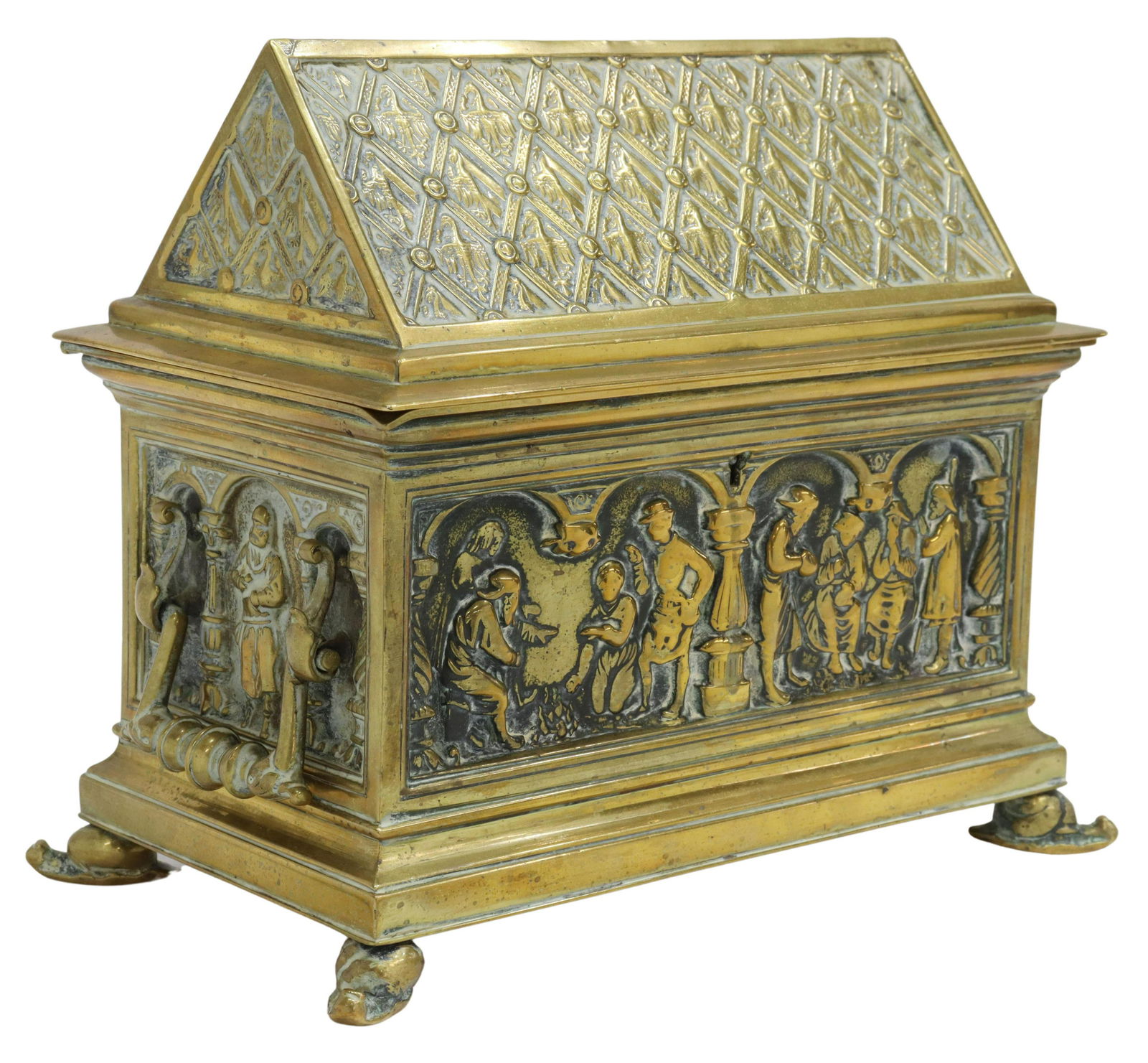 ENGLISH VICTORIAN GOTHIC REVIVAL BRASS CASKET (1 of 5)