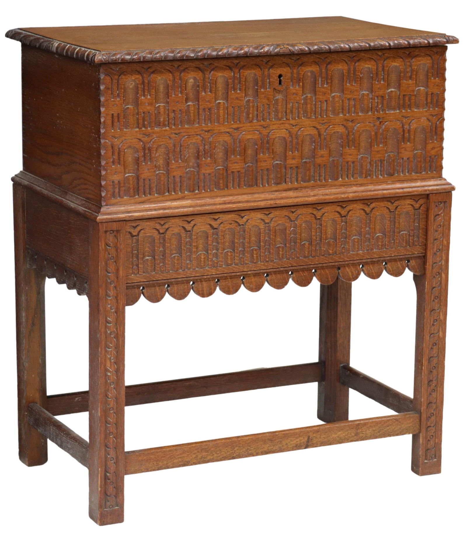 ENGLISH CARVED OAK BOX ON STAND (1 of 5)