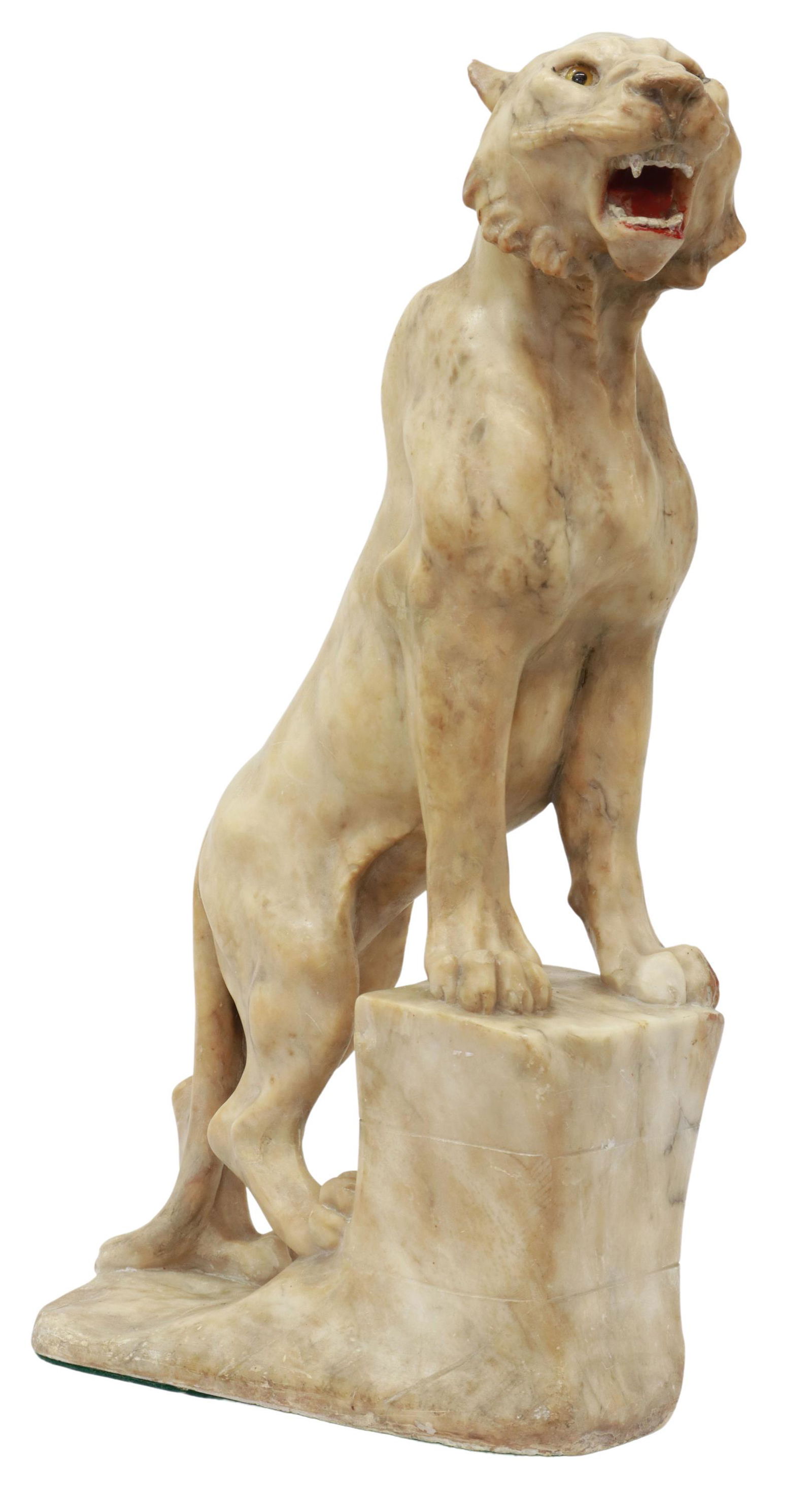 LARGE CARVED ALABASTER SCULPTURE FIERCE TIGER,21"H (1 of 3)