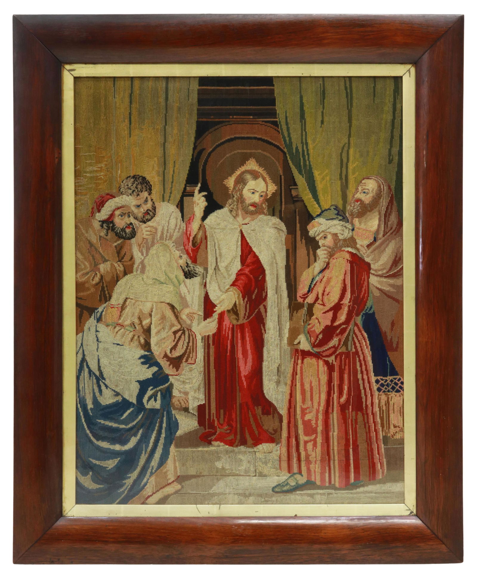 FRAMED NEEDLEPOINT PICTURE JESUS & PHARISEES (1 of 3)