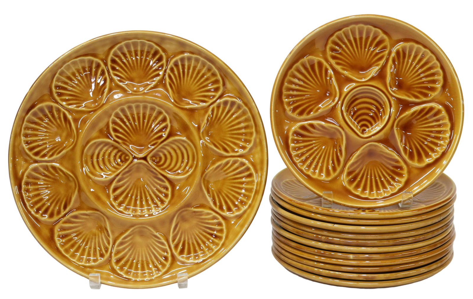 (13) FRENCH MAJOLICA OYSTER PLATES & PLATTER (1 of 2)