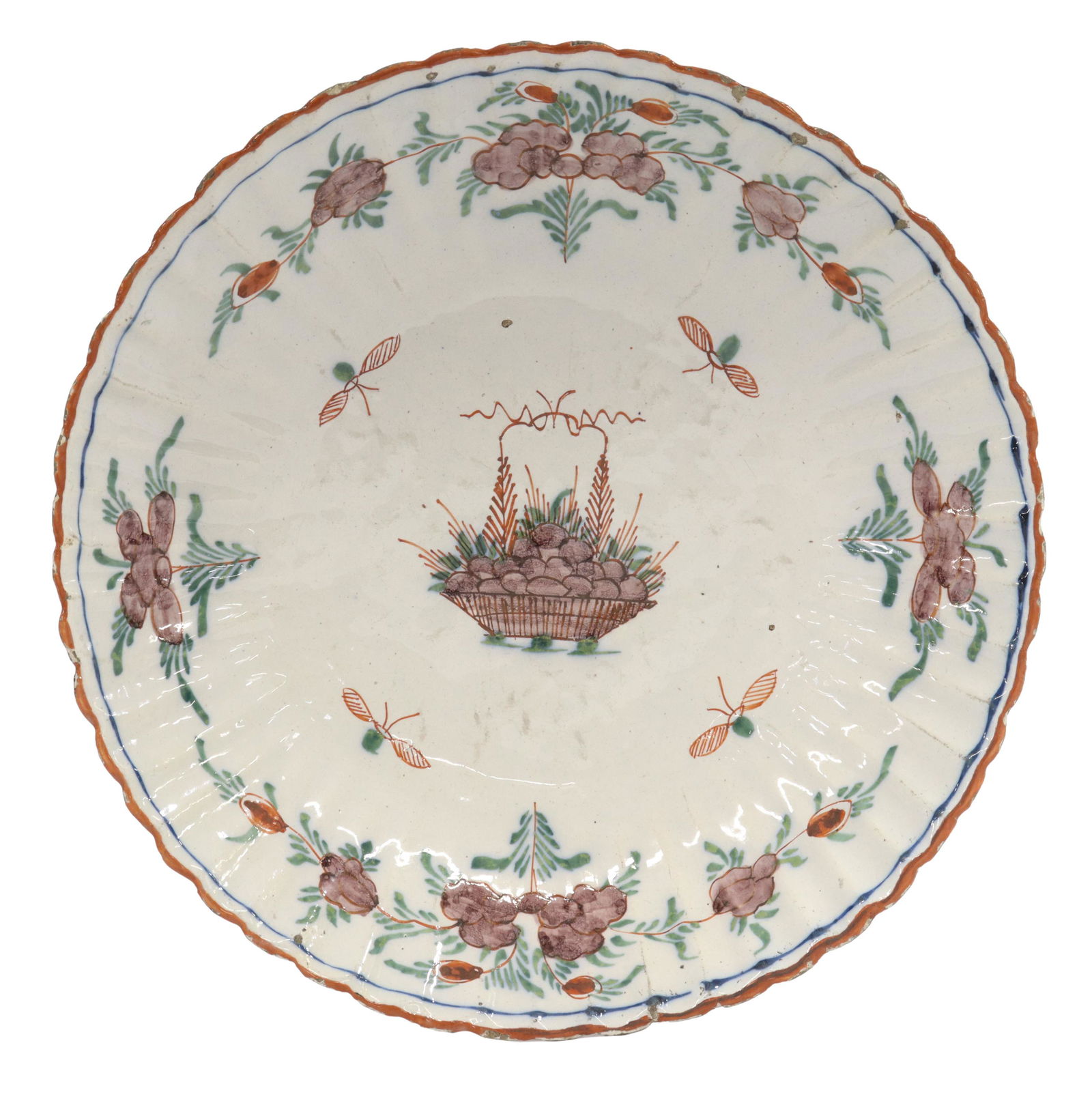 DELFT POLYCHROME FAIENCE FLUTED BOWL, 18TH C. (1 of 2)