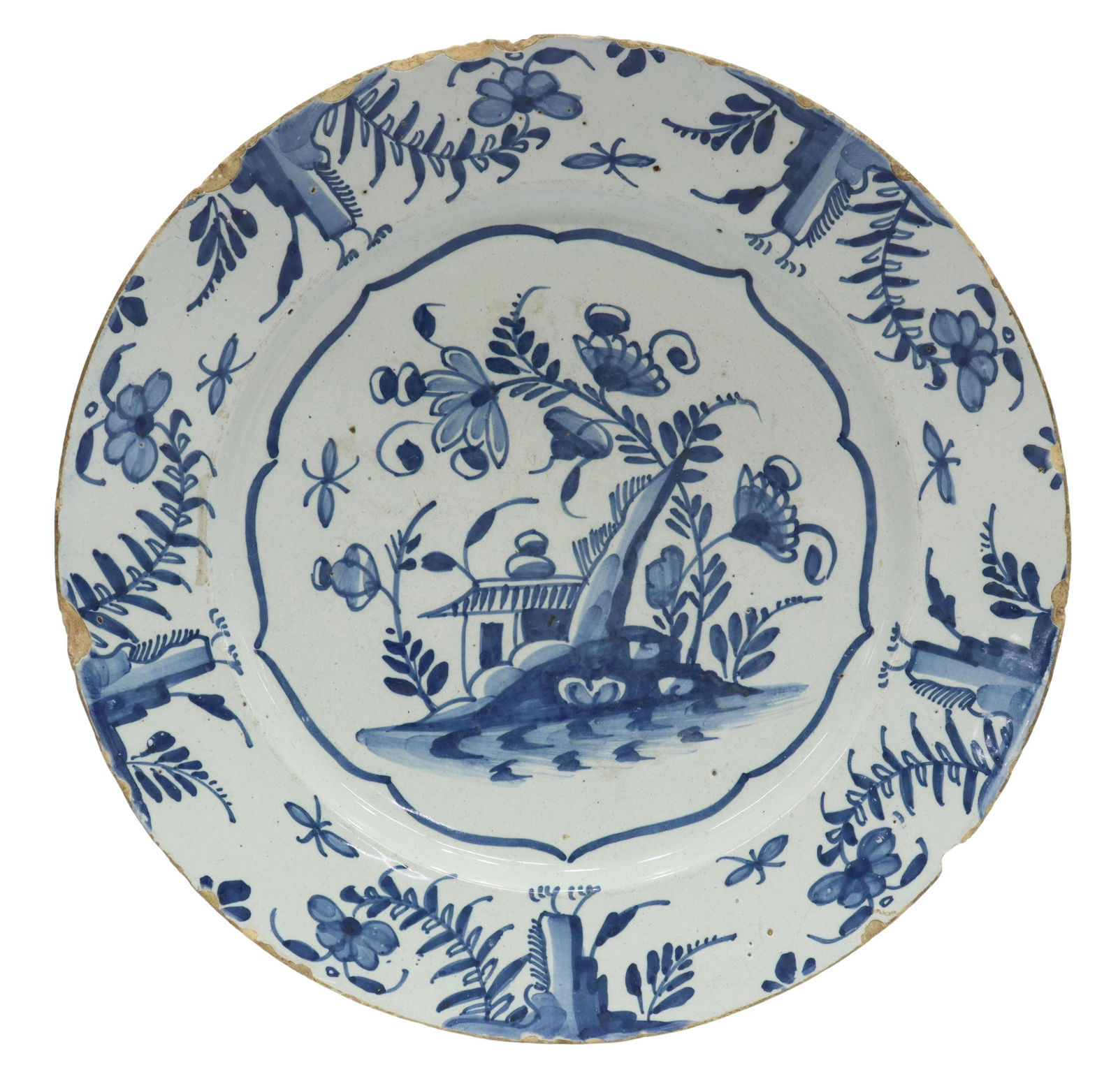 DELFT BLUE & WHITE FAIENCE CHARGER, 18TH C. (1 of 2)