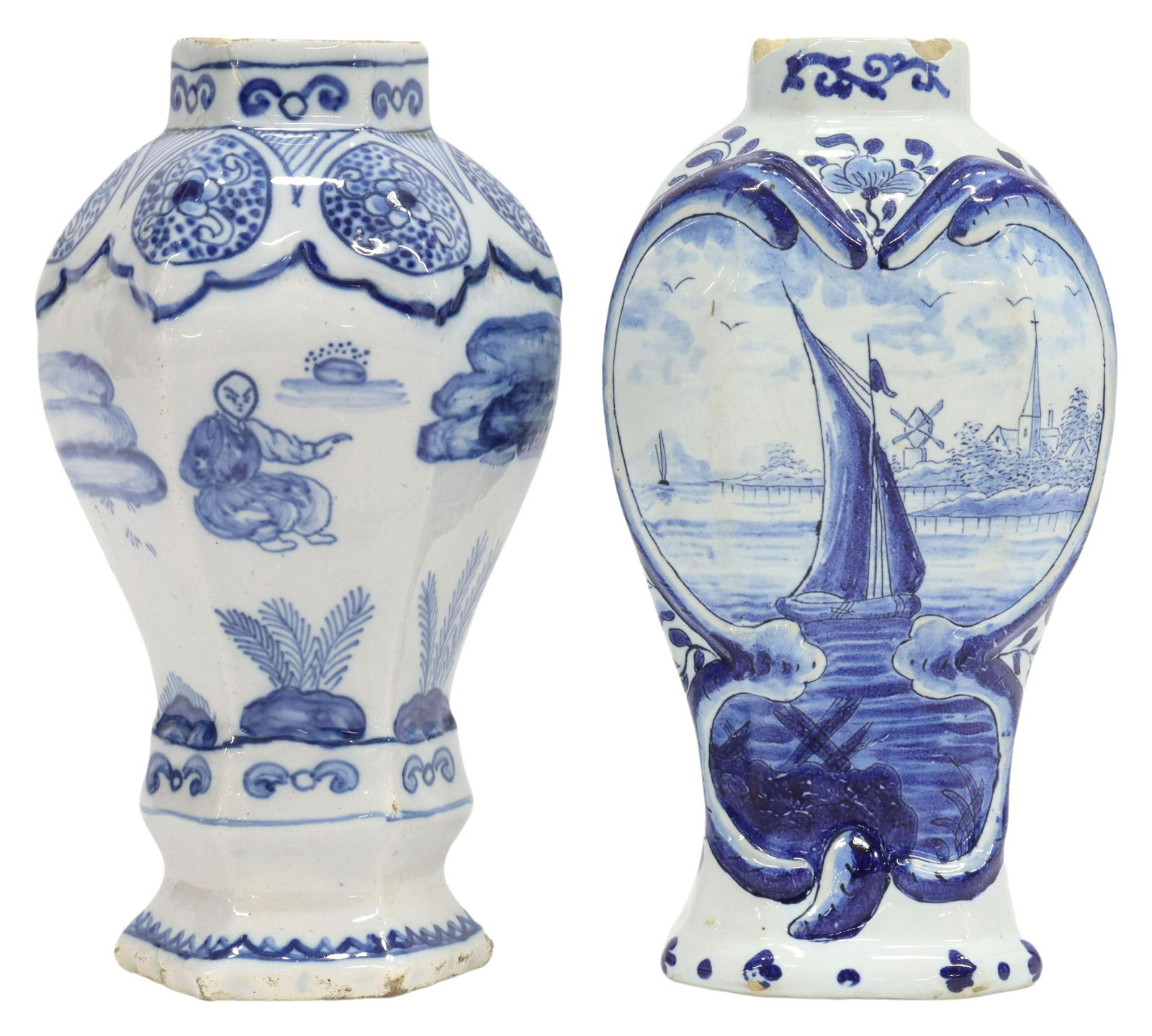 (2) DELFT BLUE & WHITE FAIENCE VASES, 18TH C. (1 of 4)