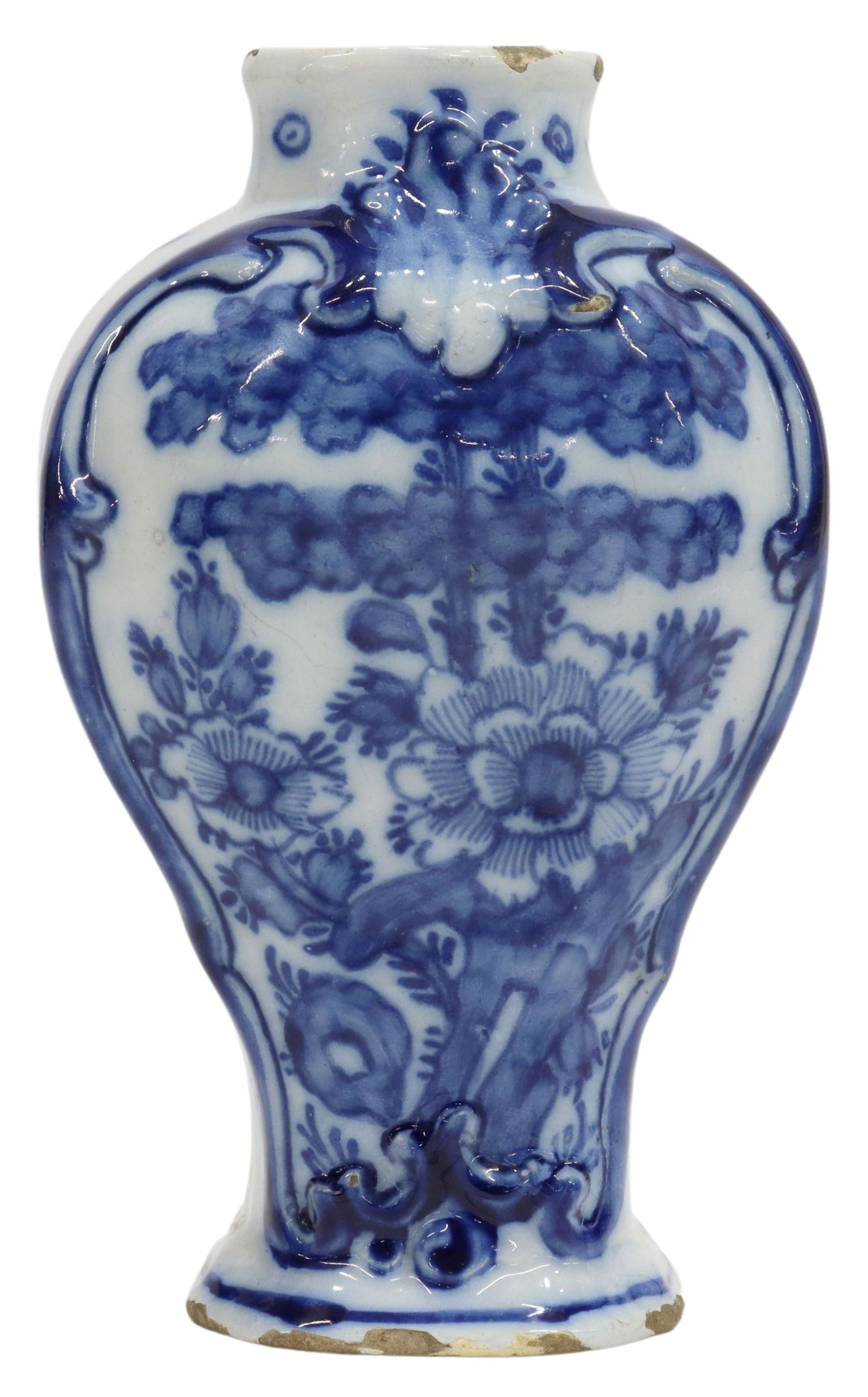 DELFT CHINOISERIE BLUE & WHITE FAIENCE VASE (1 of 3)