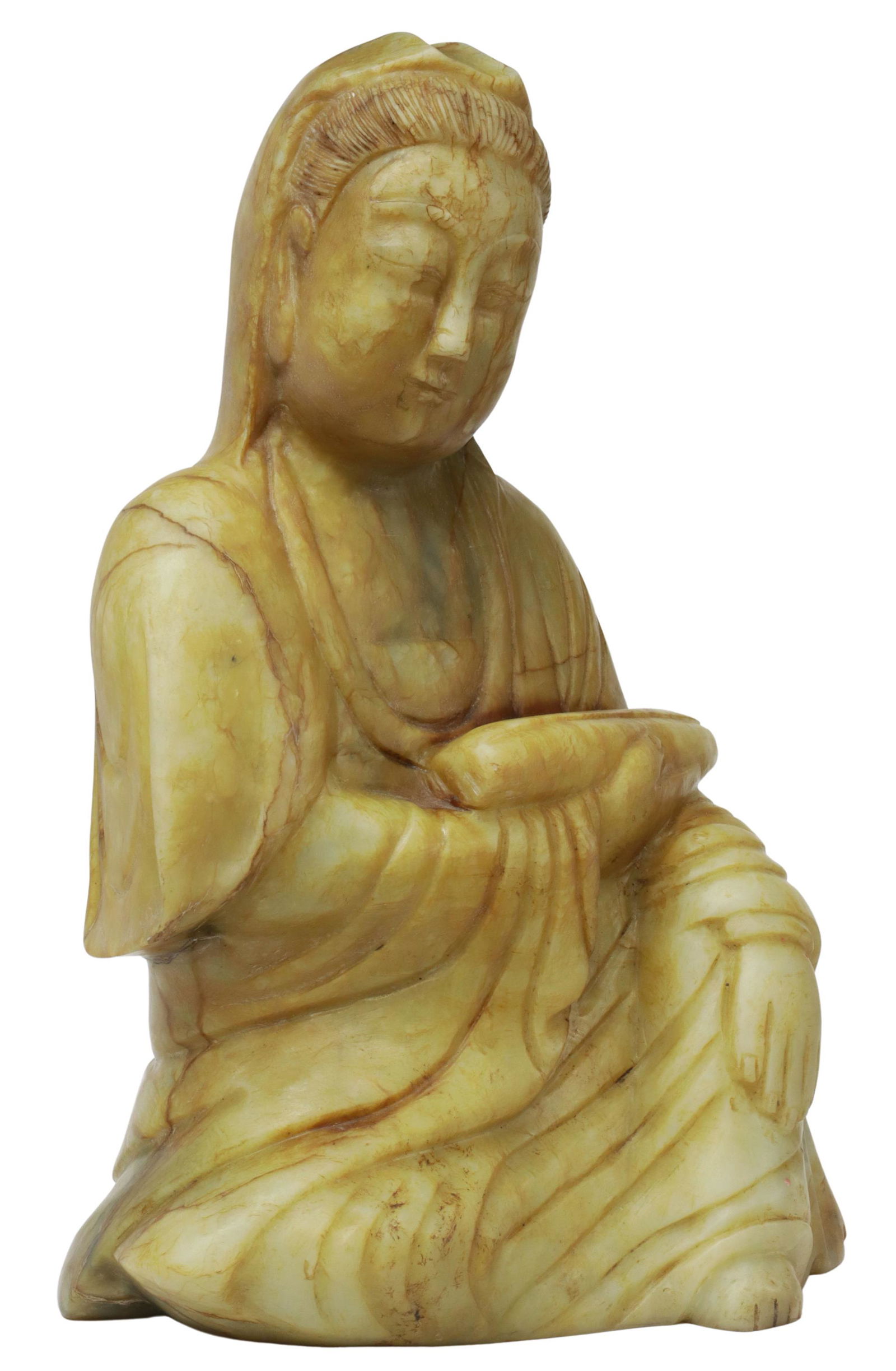 CHINESE CARVED STONE SEATED GUANYIN, 16"H (1 of 3)