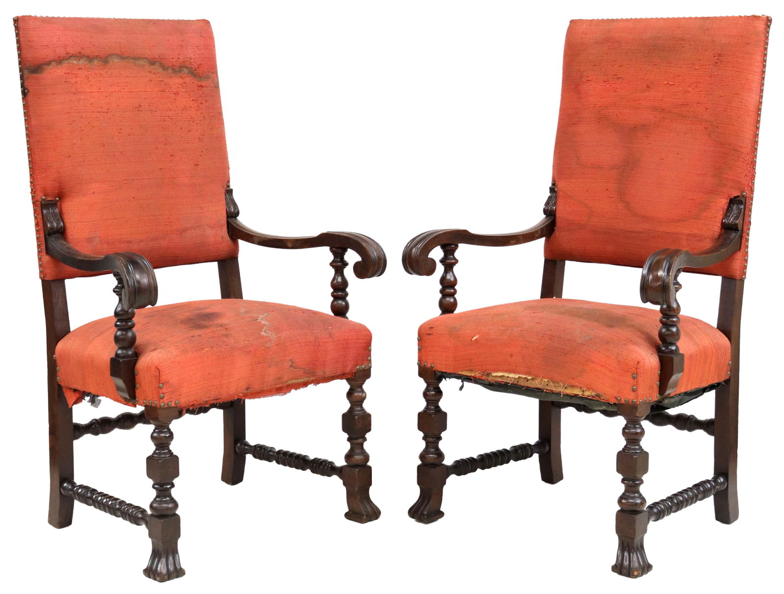 2) ITALIAN BAROQUE STYLE WALNUT HIGHBACK ARMCHAIRS (1 of 3)