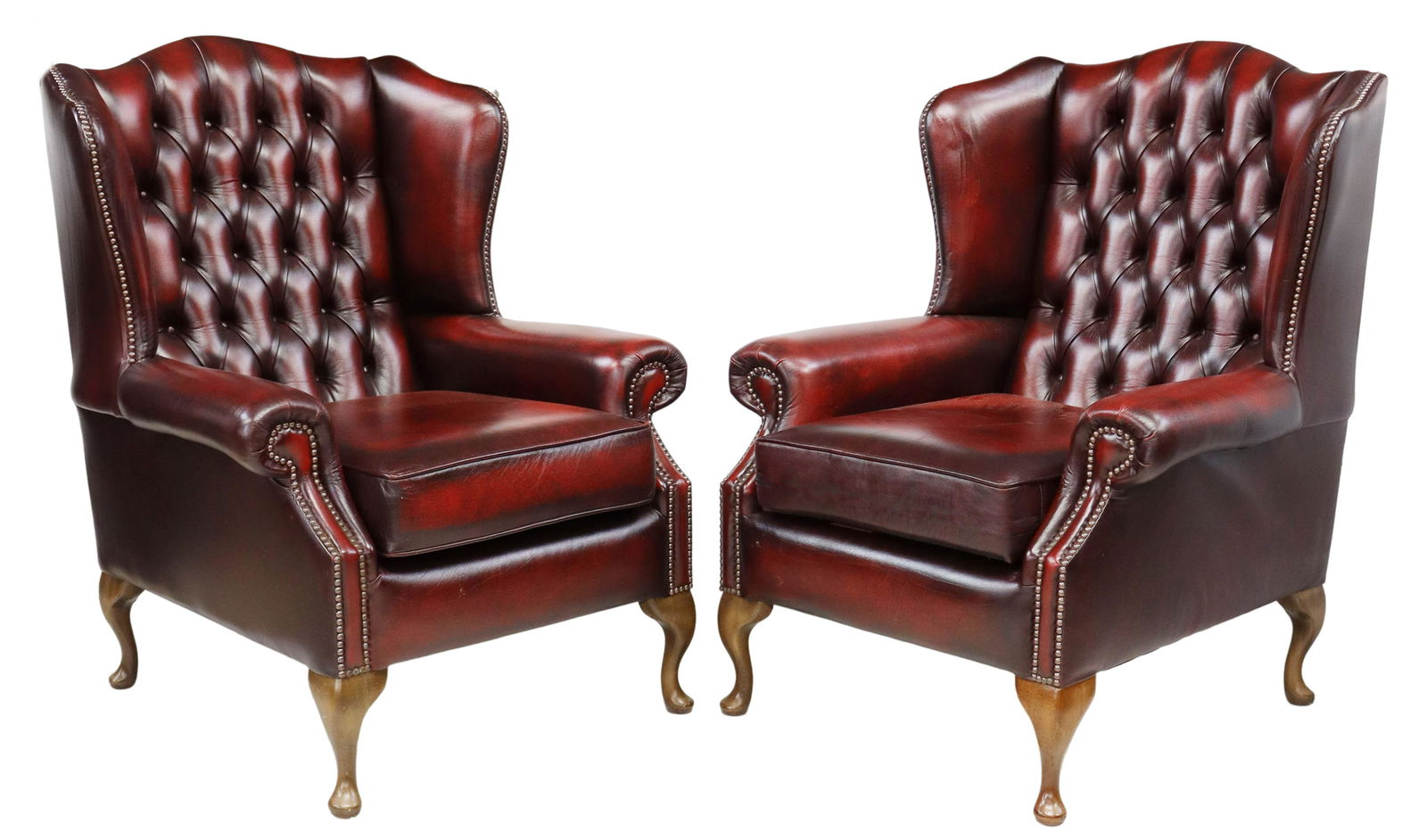 (2) QUEEN ANNE STYLE OXBLOOD WINGBACK CHAIRS (1 of 3)