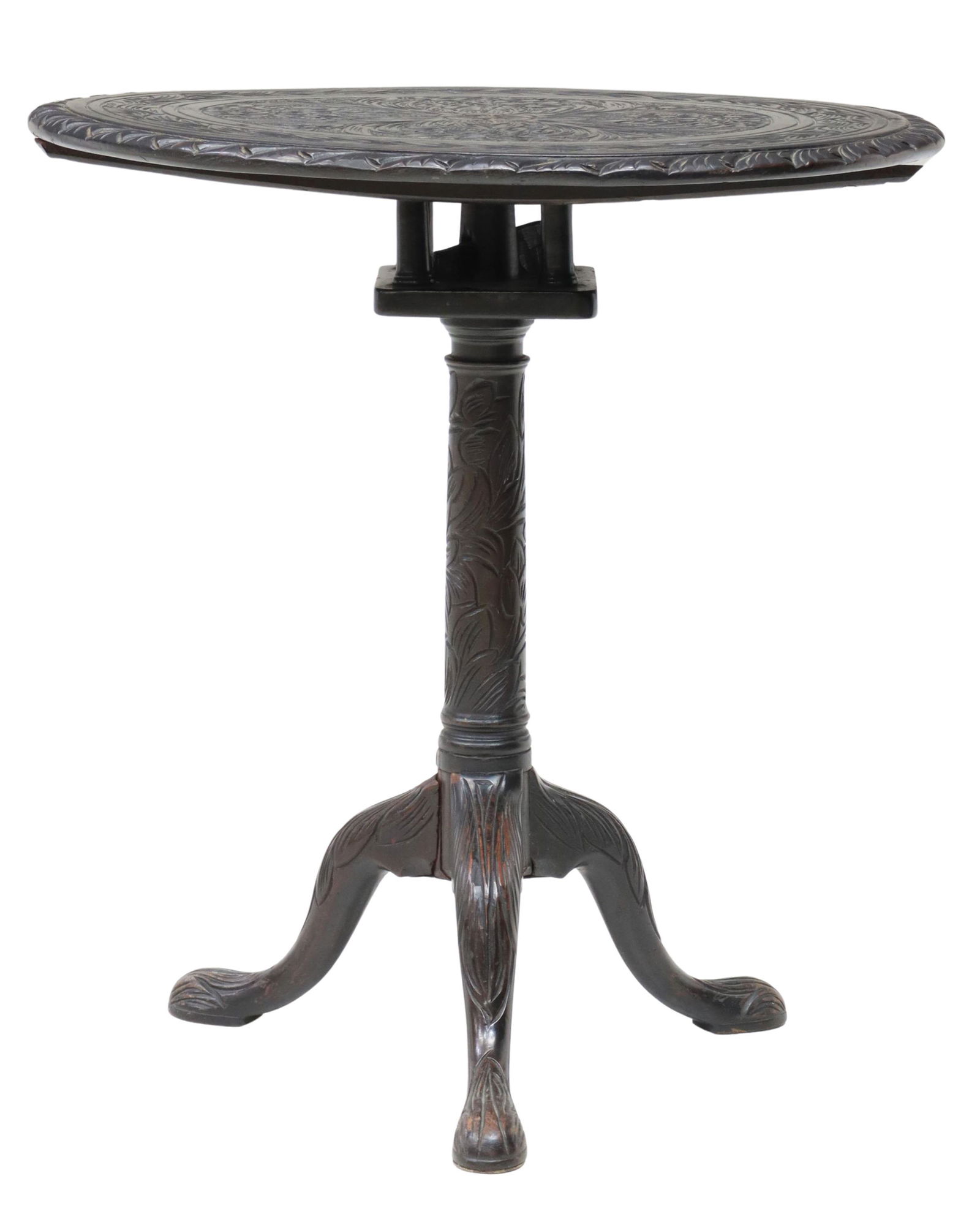 ENGLISH CARVED & EBONIZED TILT-TOP TEA TABLE (1 of 3)