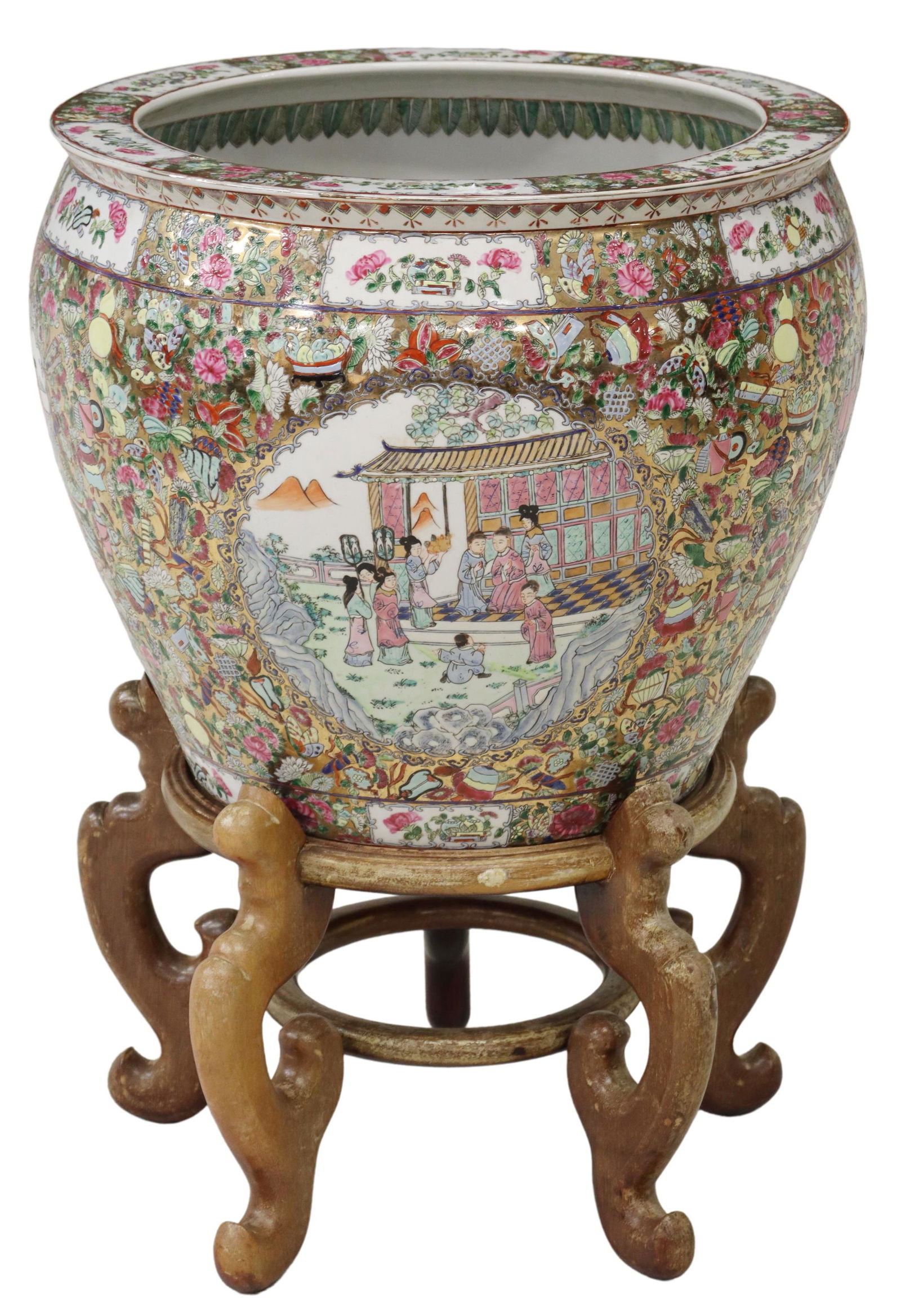 CHINESE ROSE MEDALLION PORCELAIN FISHBOWL ON STAND (1 of 3)