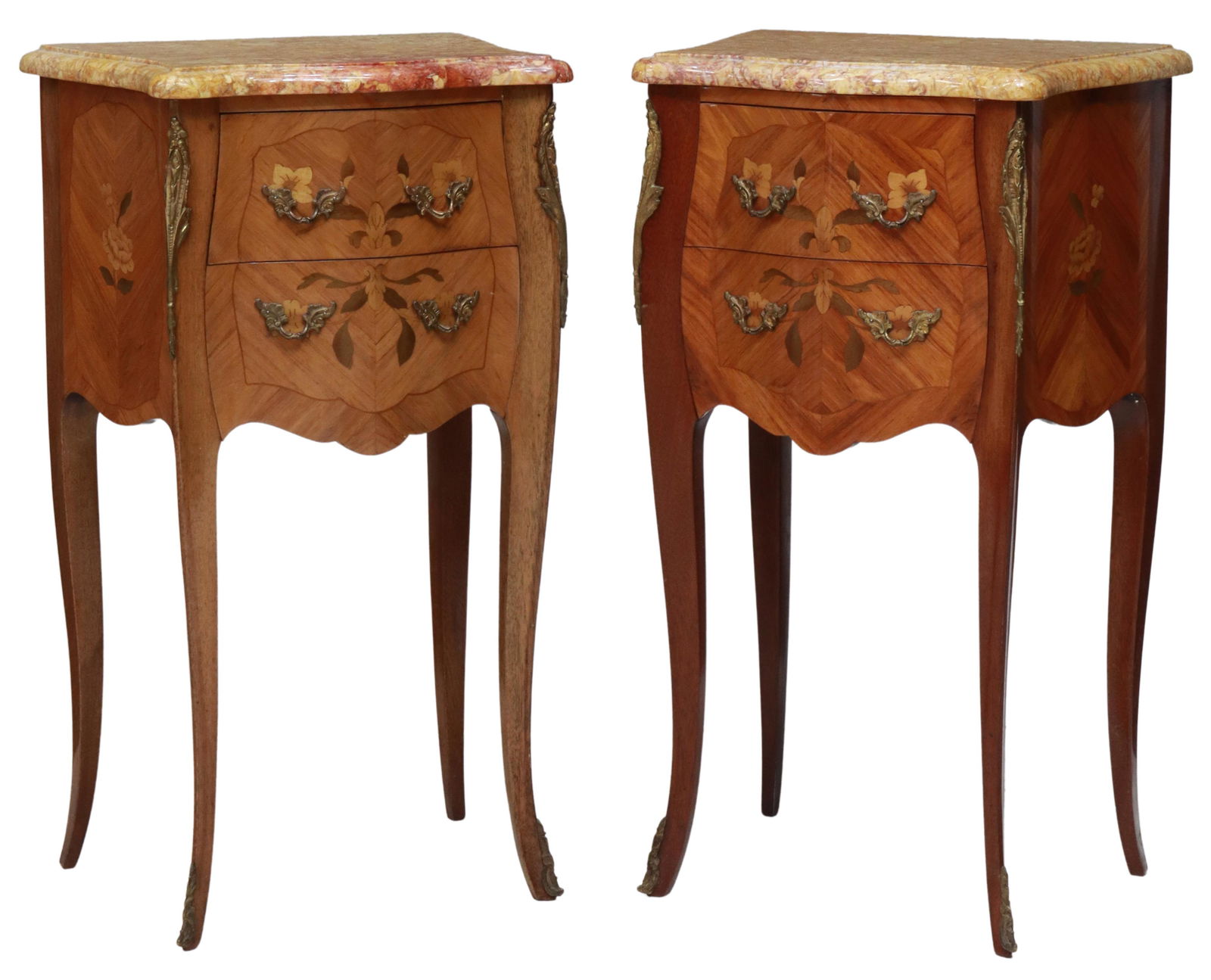 (2) FRENCH LOUIS XV STYLE MARBLE-TOP NIGHTSTANDS (1 of 5)