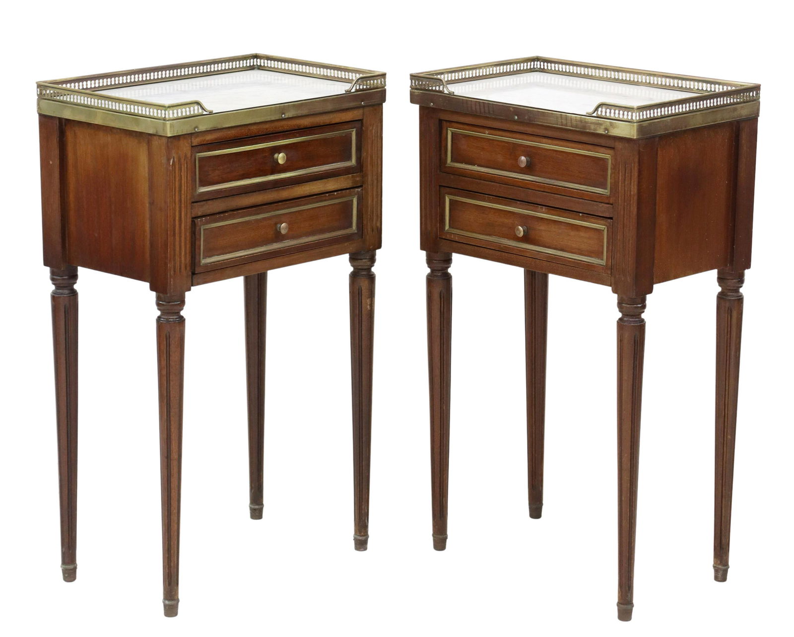 (2) FRENCH LOUIS XVI STYLE MARBLE-TOP NIGHTSTANDS (1 of 5)