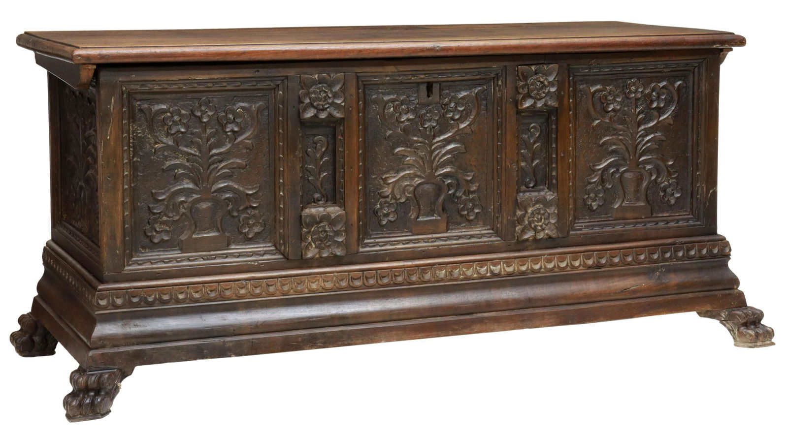 FRENCH CARVED WALNUT COFFER STORAGE TRUNK (1 of 5)