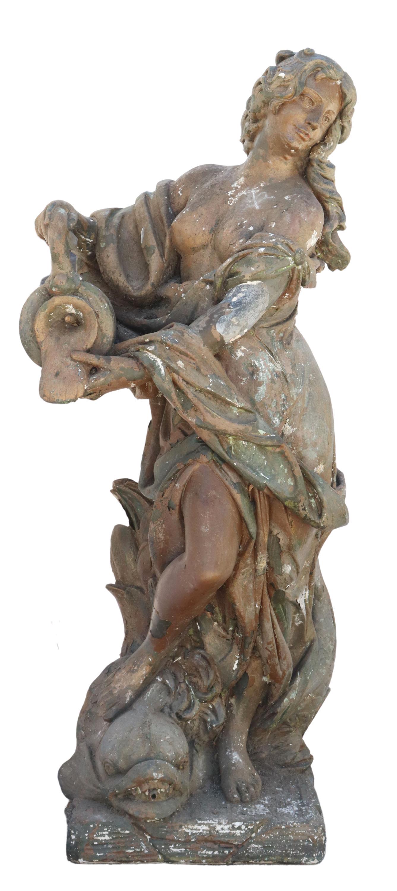 LARGE PAINTED CAST STONE WATER MAIDEN FIGURE, 57"H (1 of 2)