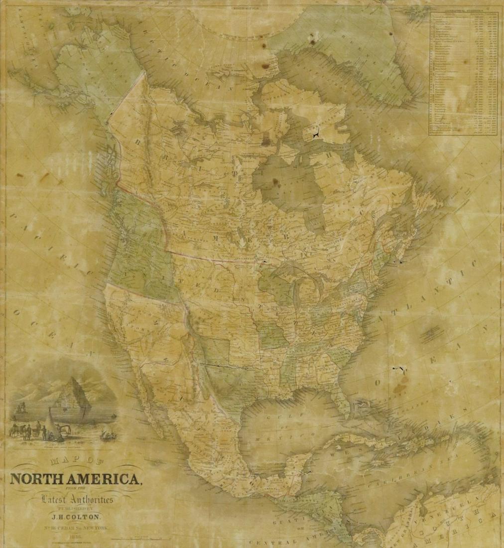 FRAMED J.H. COLTON MAP OF NORTH AMERICA CA INSET (1 of 4)