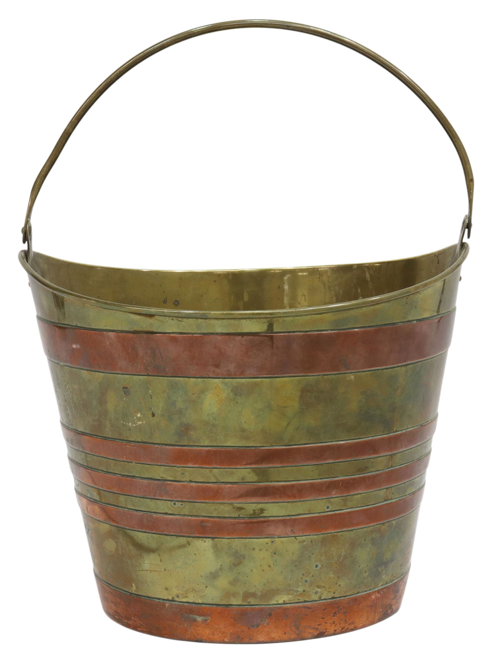 DUTCH COPPER-BANDED BRASS BUCKET, EARLY 19TH C. (1 of 5)