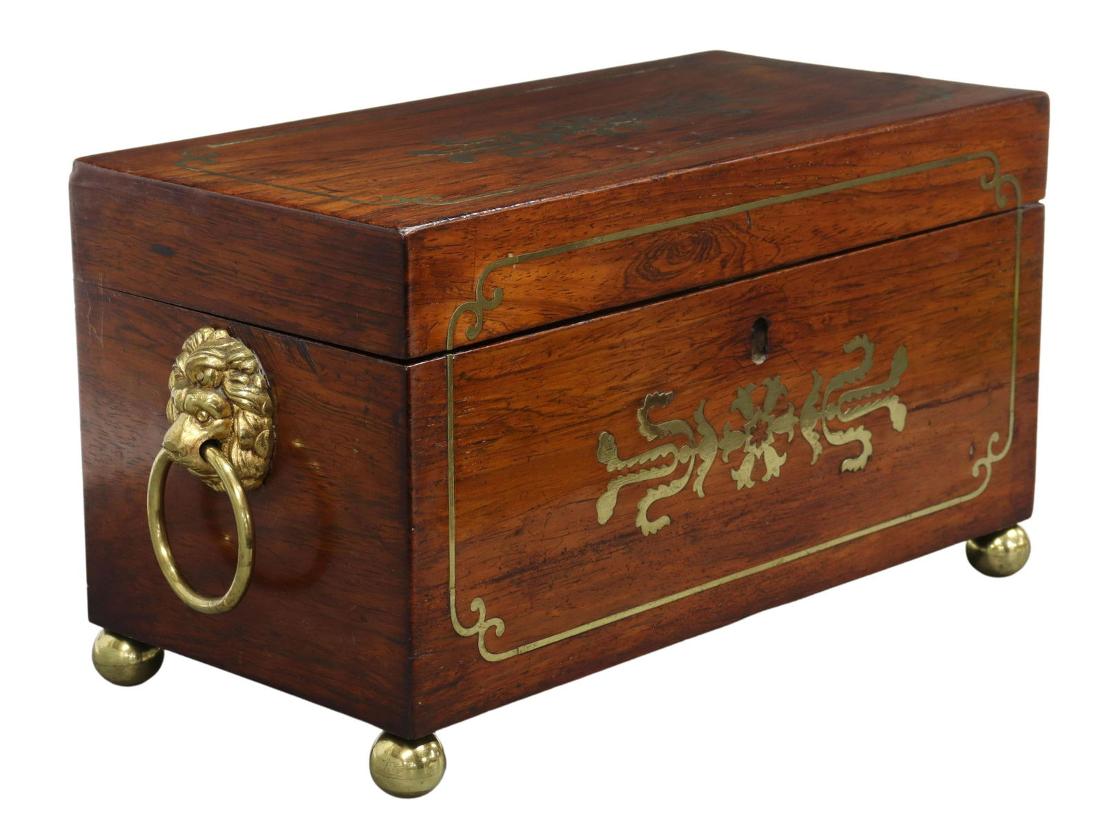 ENGLISH REGENCY BRASS-INLAID ROSEWOOD TEA CADDY (1 of 4)