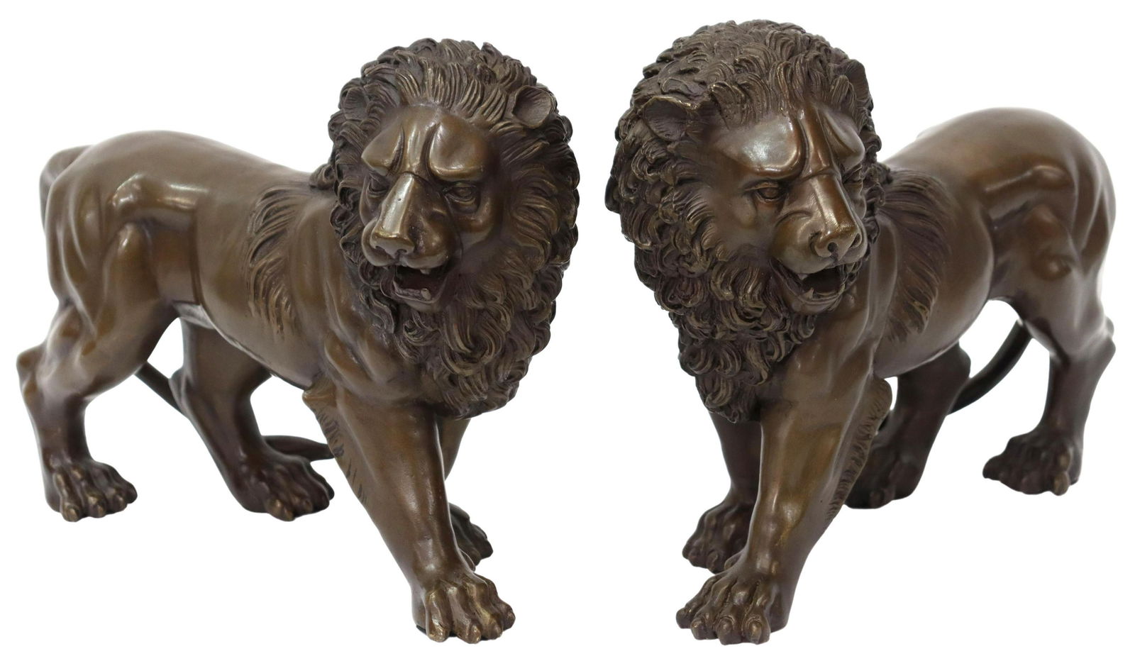(2) PATINATED BRONZE SCULPTURES WALKING LIONS (1 of 4)