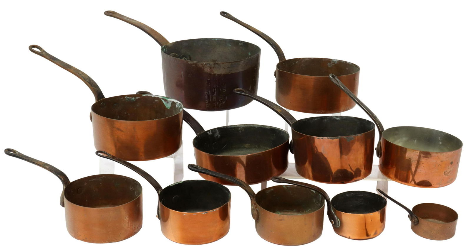 (11) FRENCH COPPER GRADUATED SAUCEPANS (1 of 4)