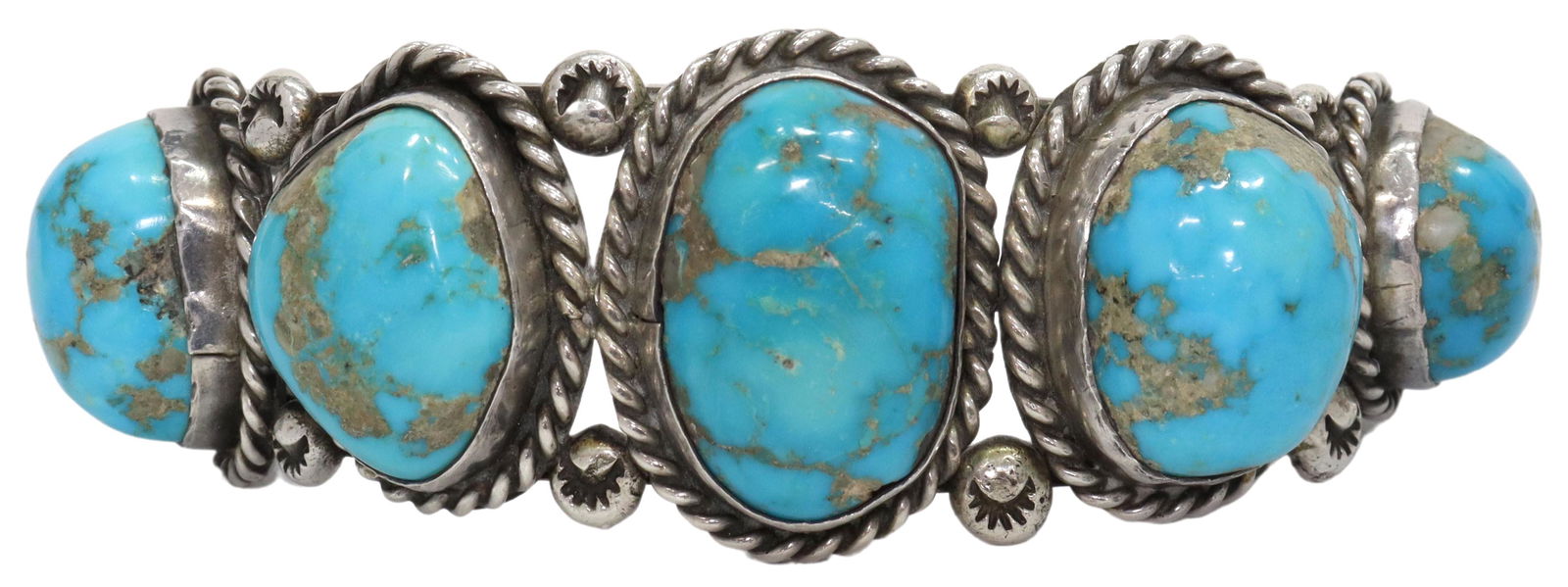 NATIVE AMERICAN SILVER & TURQUOISE CUFF BRACELET (1 of 4)