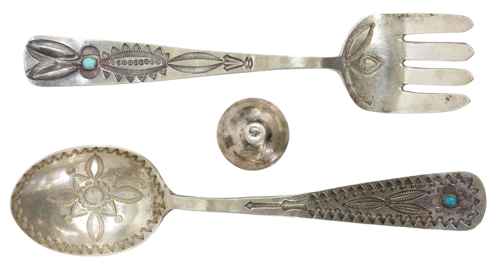 (3) NATIVE AMERICAN SILVER FLATWARE & SEED POT (1 of 3)