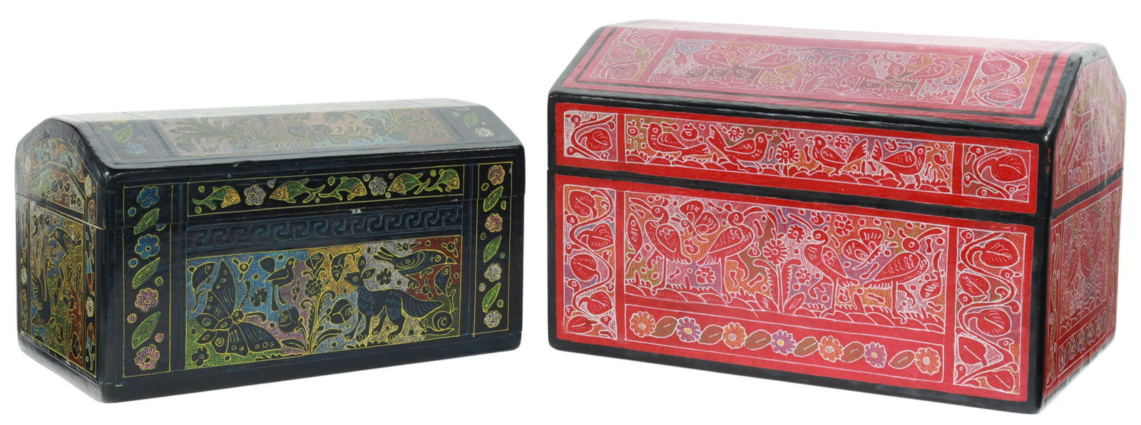(2) LACQUERED WOOD BOXES, OLINALA, MEXICO (1 of 5)