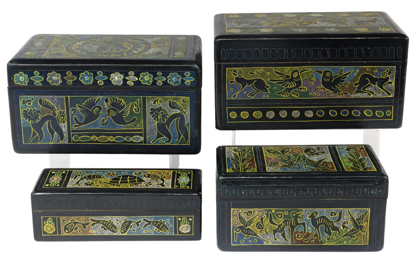 (4) LACQUERED WOOD BOXES, OLINALA, MEXICO (1 of 6)