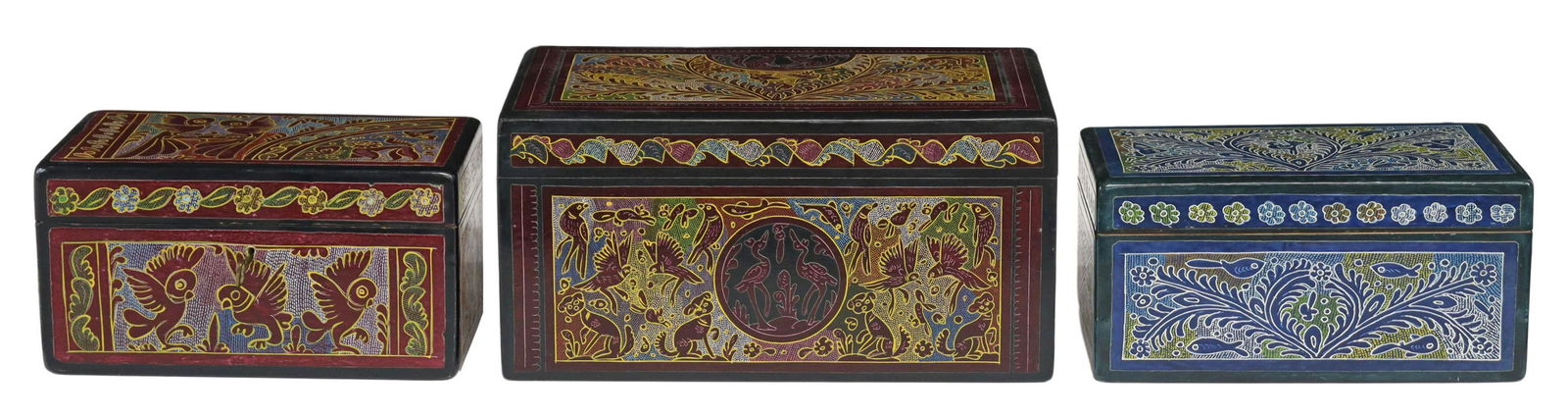 (3) LACQUERED WOOD BOXES, OLINALA, MEXICO (1 of 7)