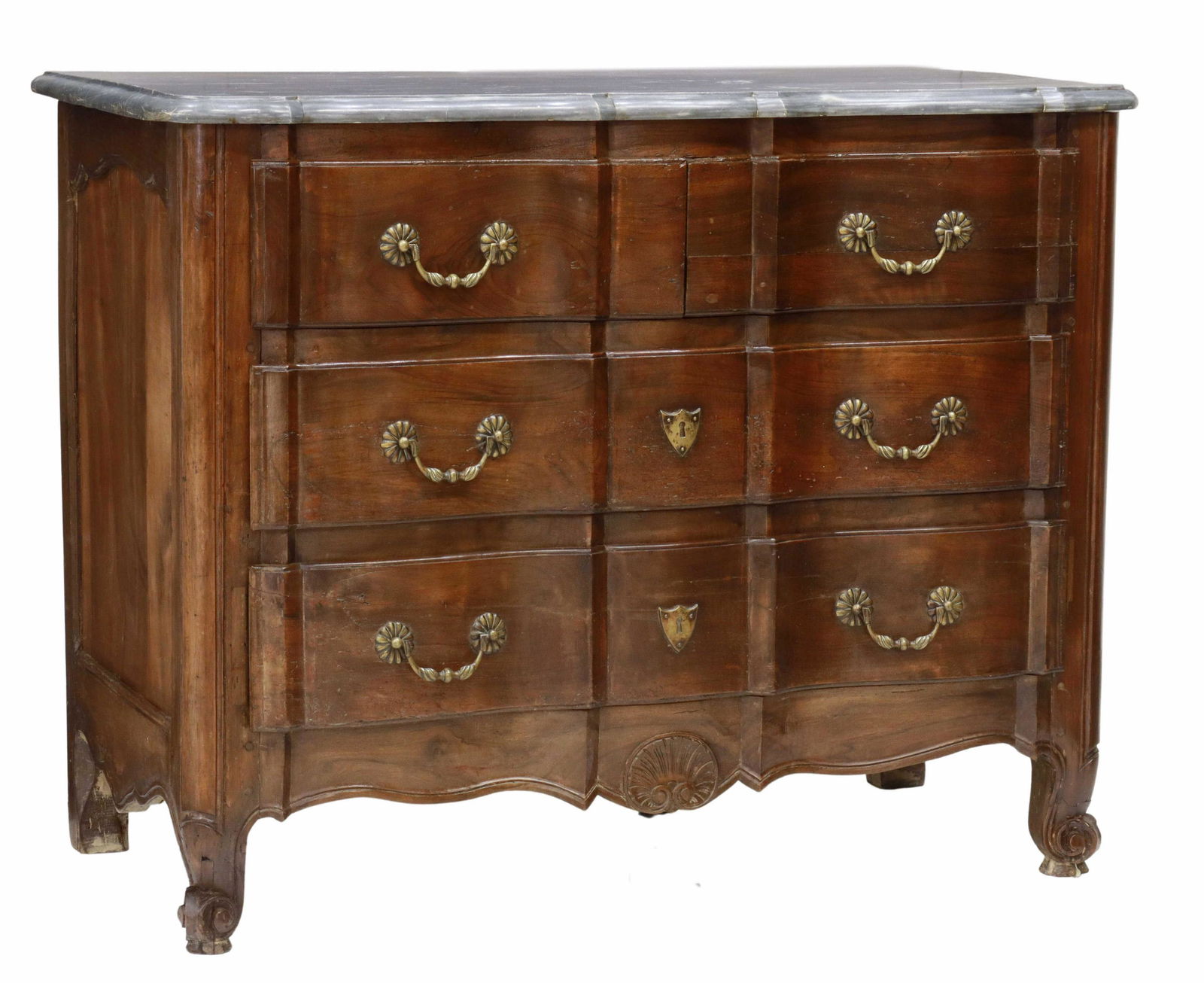FRENCH MARBLE-TOP WALNUT COMMODE EN ARBALETE (1 of 5)