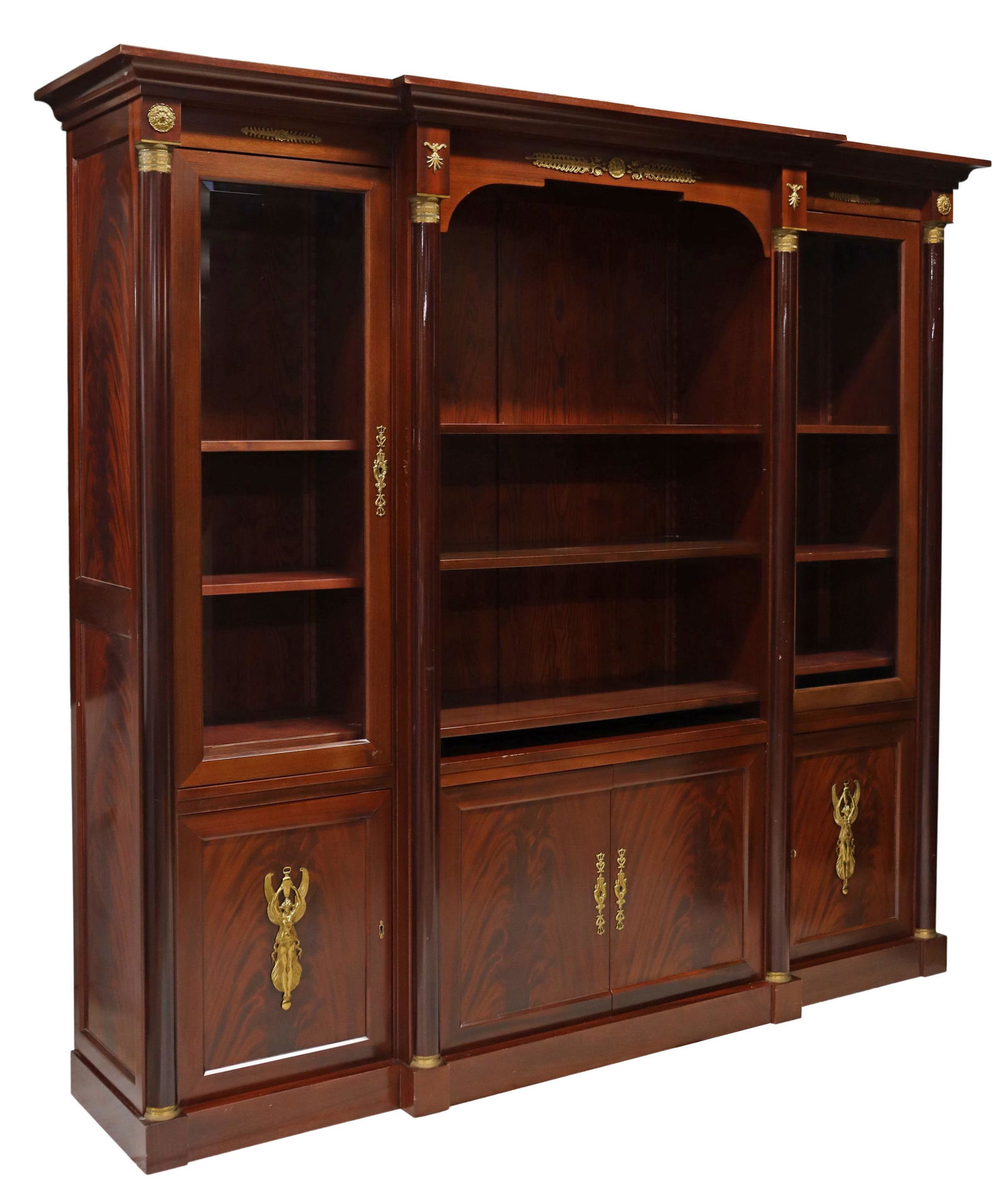 FRENCH EMPIRE STYLE MAHOGANY BREAKFRONT BOOKCASE (1 of 5)