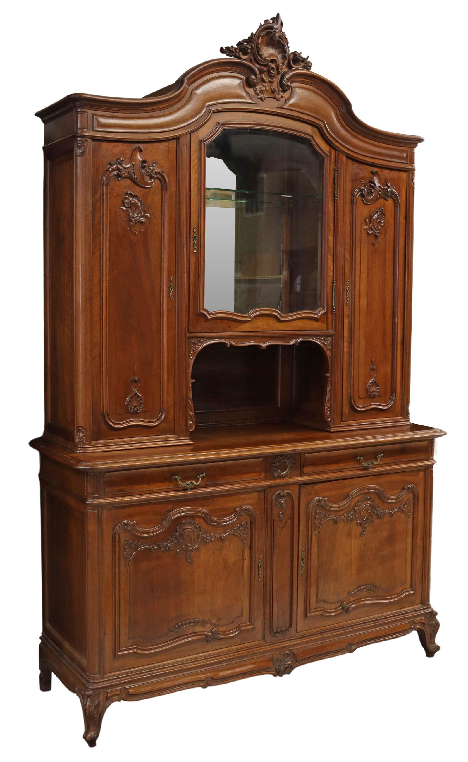 FRENCH LOUIS XV STYLE WALNUT SIDEBOARD, 94"H (1 of 8)