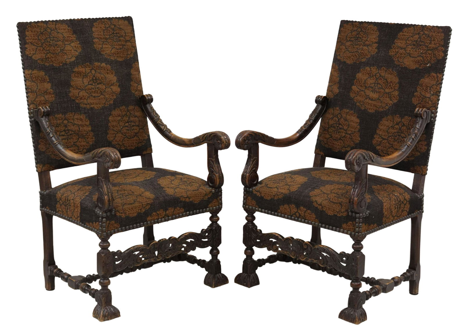 (2) FRENCH LOUIS XIII STYLE WALNUT FAUTEUILS (1 of 3)