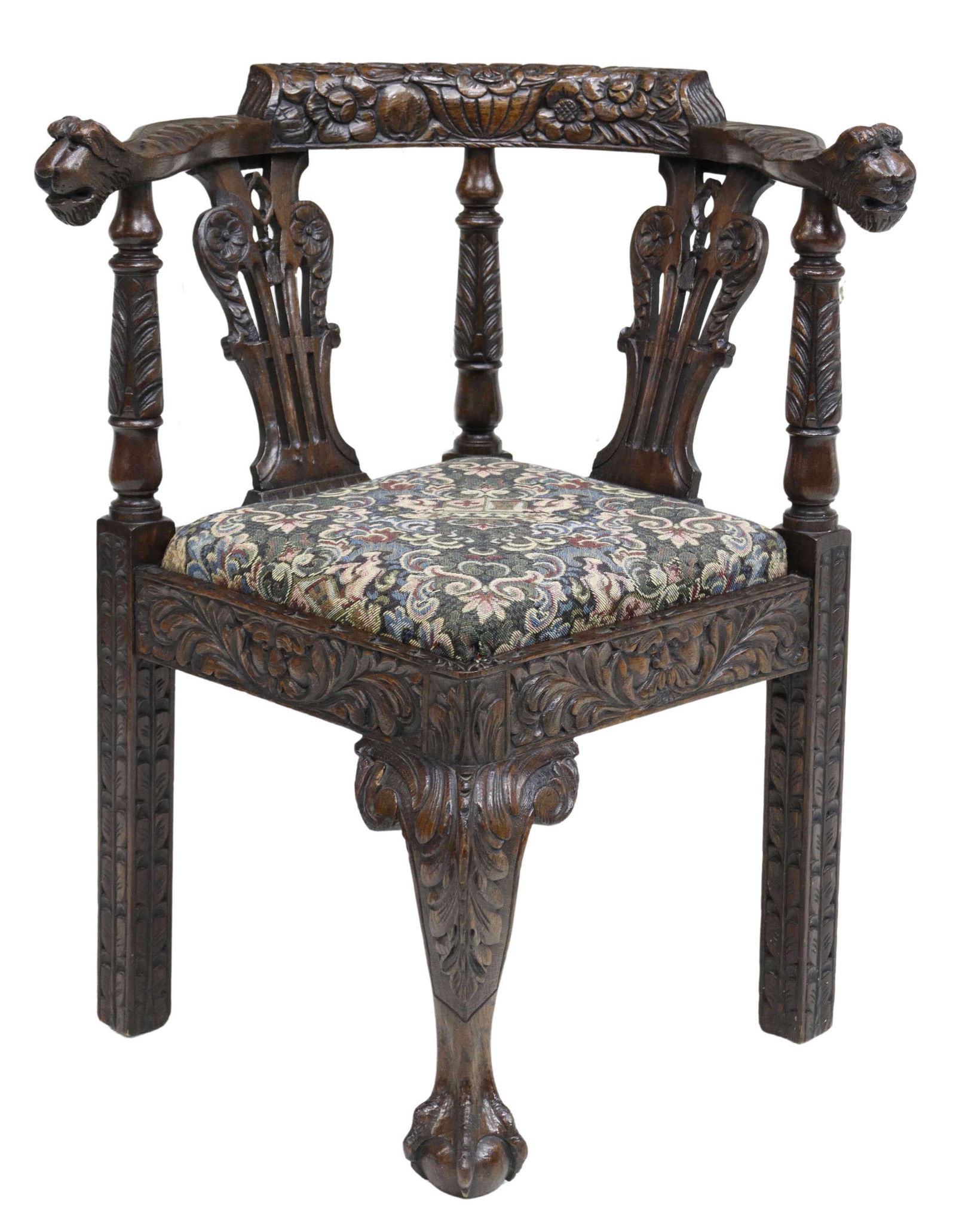 ENGLISH VICTORIAN ORNATELY CARVED OAK CORNER CHAIR (1 of 3)