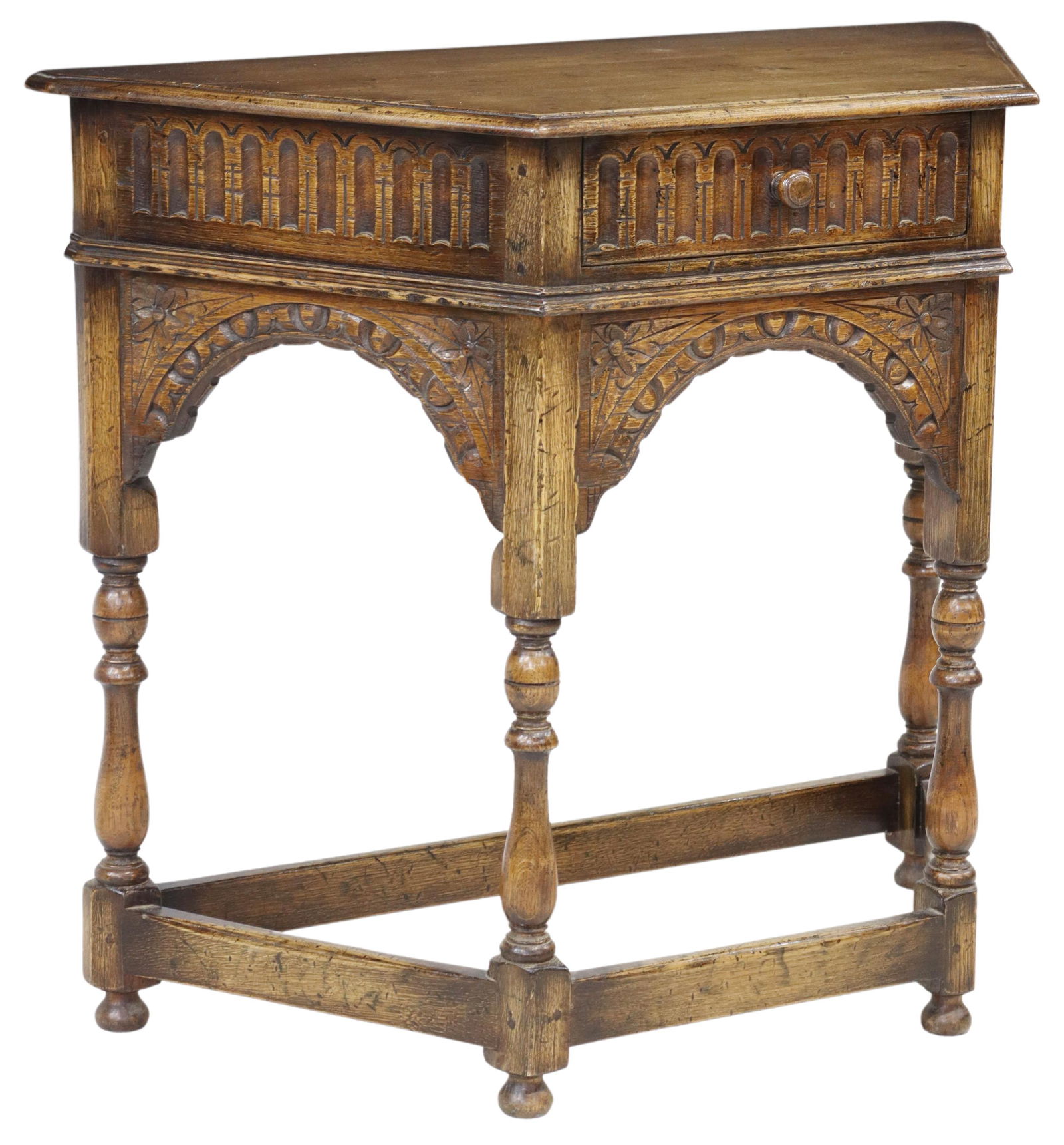 ENGLISH CARVED OAK CANTED CONSOLE TABLE (1 of 5)