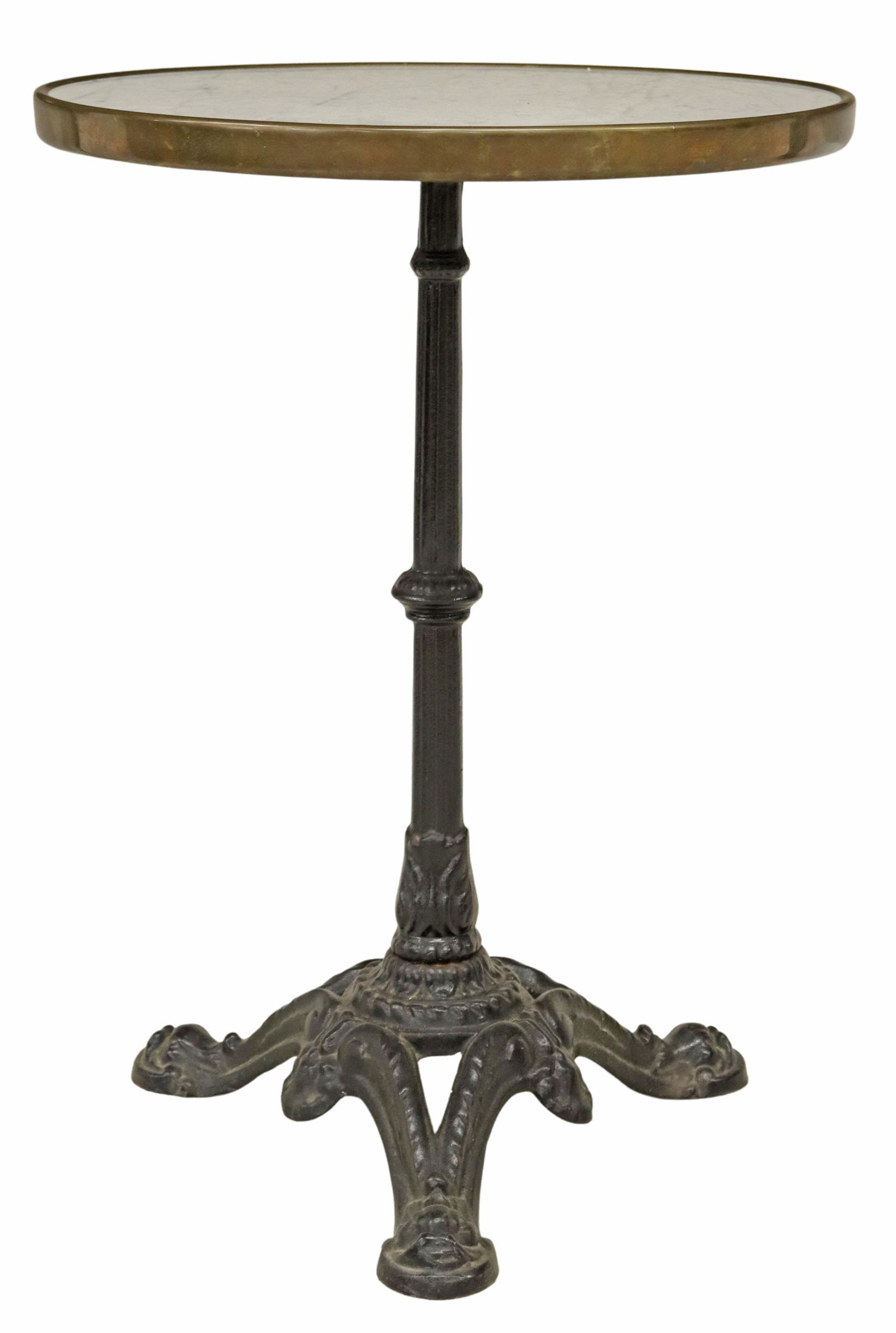 FRENCH MARBLE-TOP CAST IRON PEDESTAL BISTRO TABLE (1 of 4)