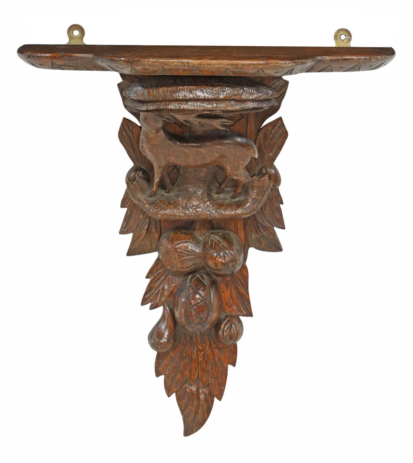 BLACK FOREST CARVED OAK STAG WALL BRACKET (1 of 5)