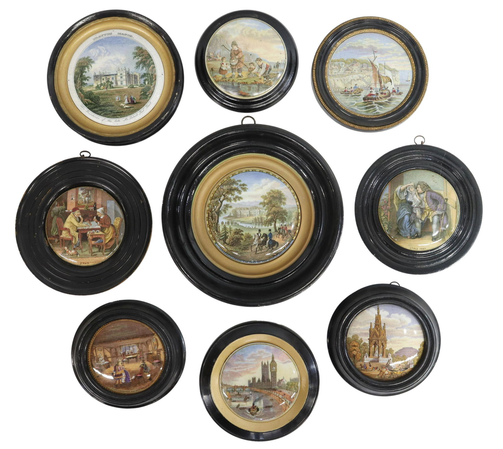(9) FRAMED ENGLISH PRATTWARE POT LIDS, 19TH C. (1 of 5)