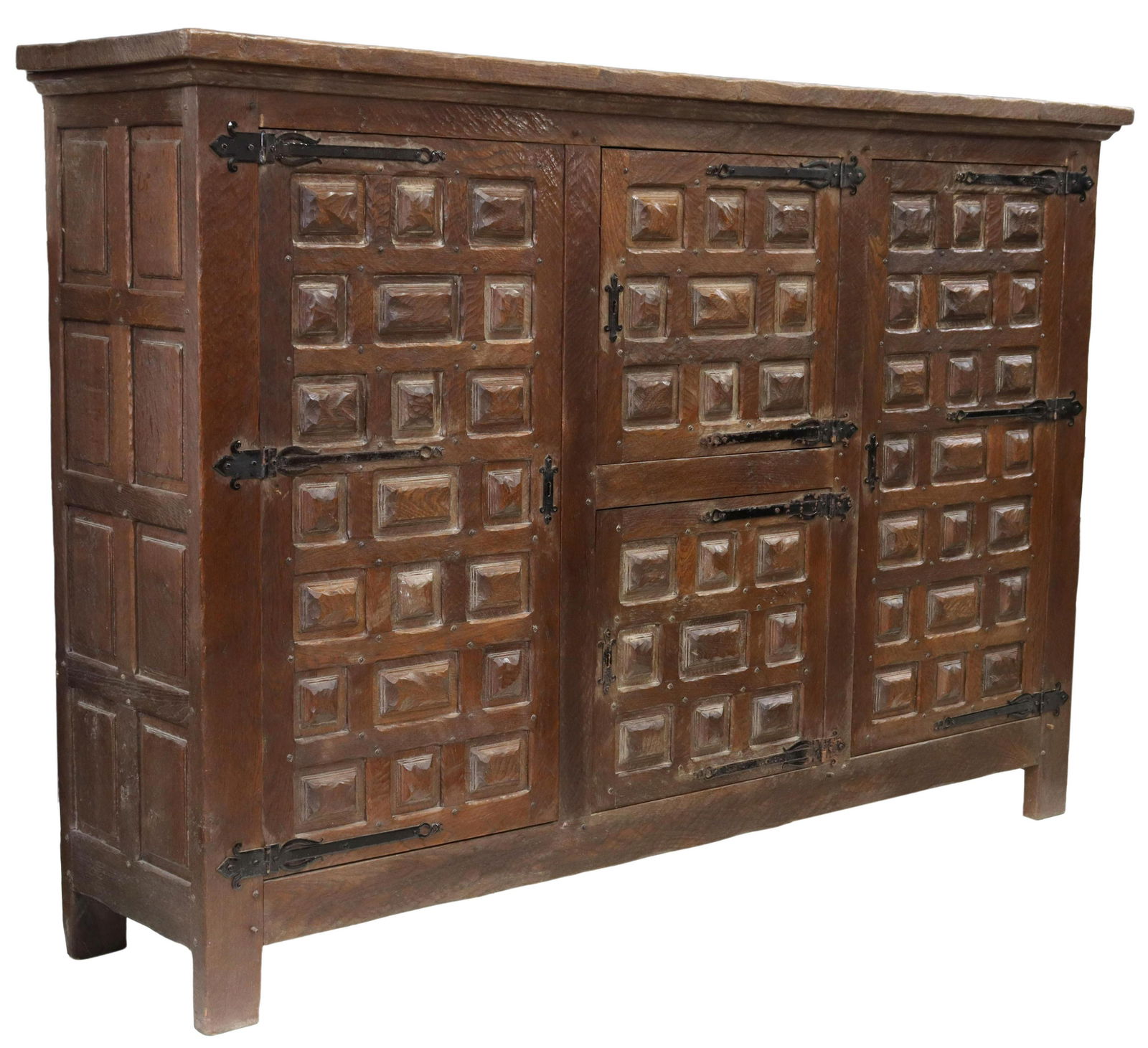 LARGE BAROQUE STYLE PANELED OAK FOUR-DOOR CUPBOARD (1 of 5)
