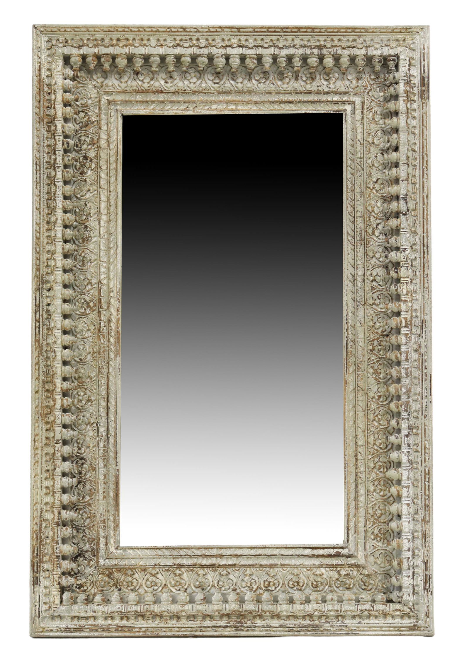 LARGE CARVED & PAINTED WOOD MIRROR, INDIA, 59.25"H (1 of 3)