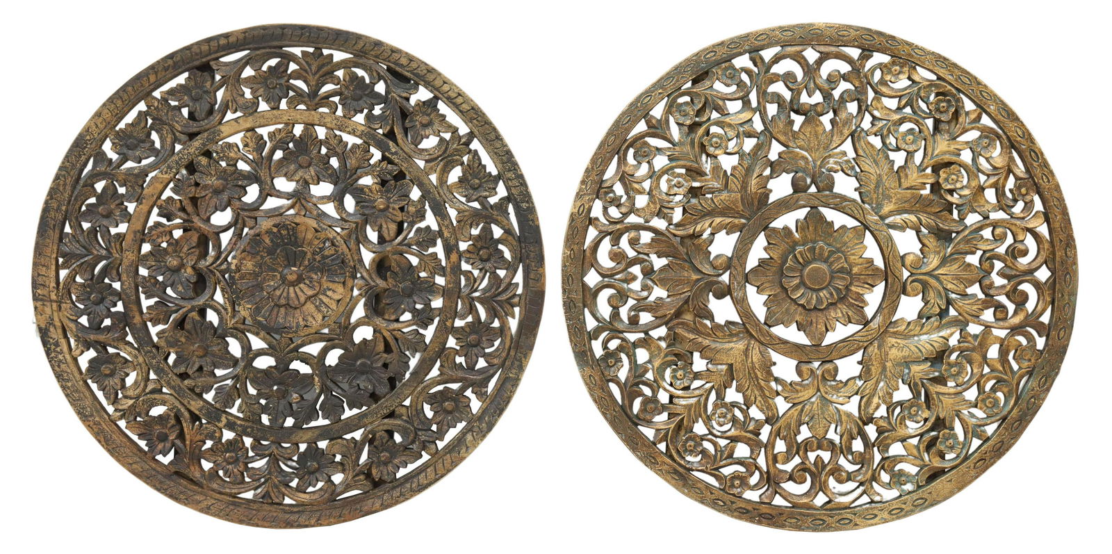 (2) ARCHITECTURAL CARVED WOOD ROUNDELS, INDIA (1 of 2)