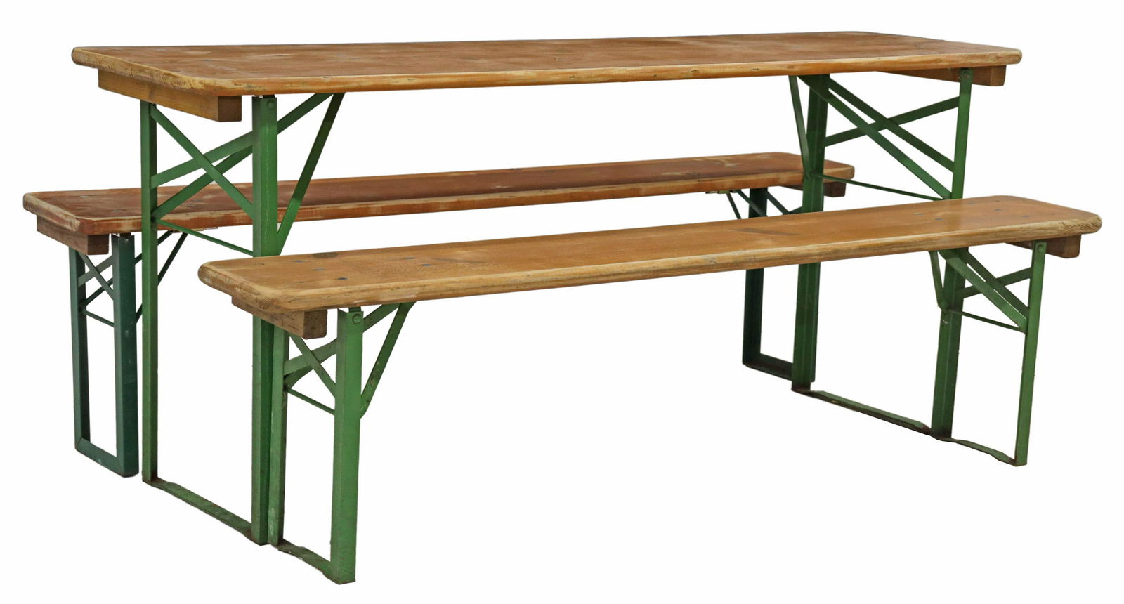 (3) ENGLISH PINE & IRON FOLDING TABLE & BENCHES (1 of 4)